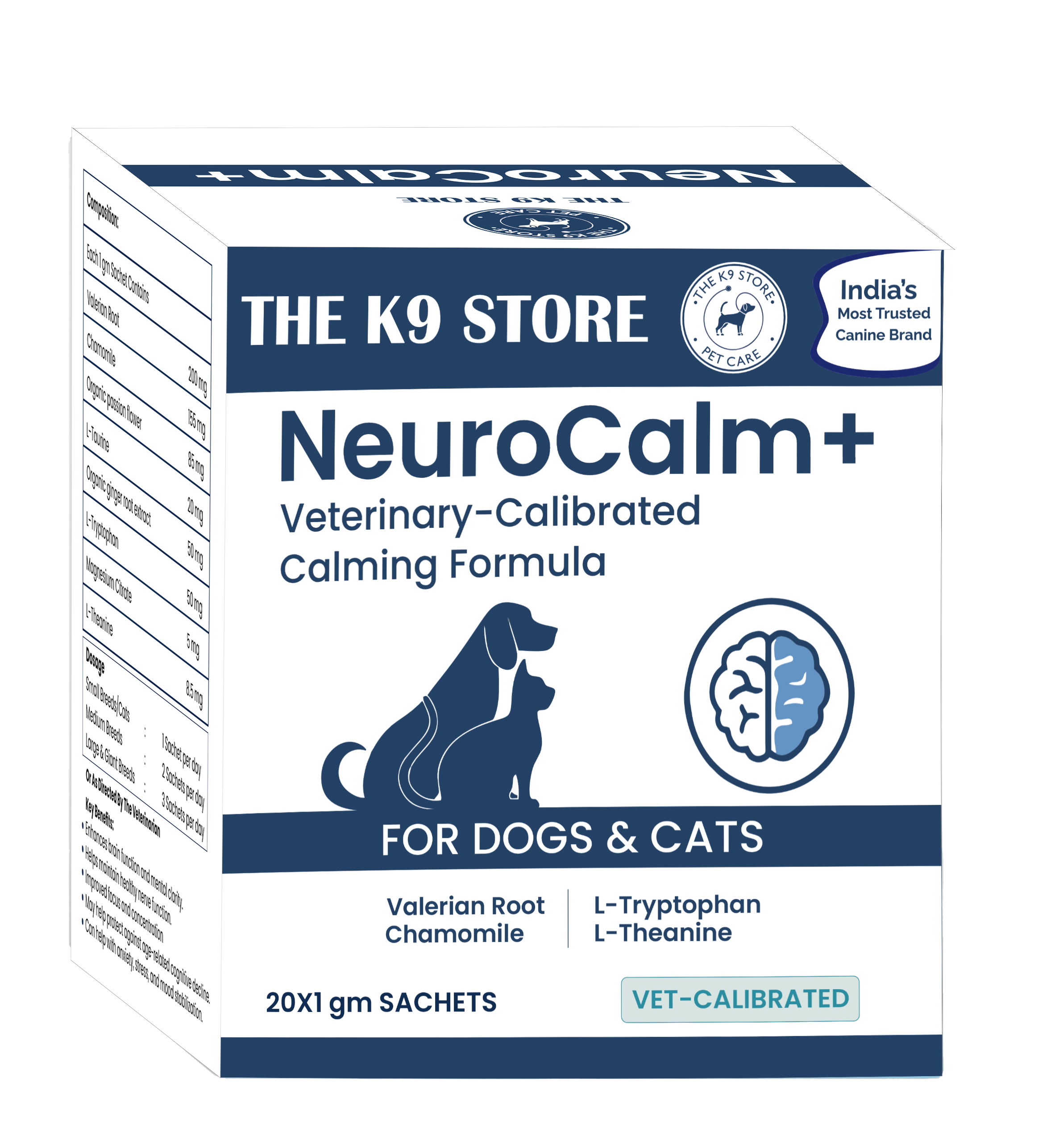 NeuroCalm+ - Calming Formula for Dogs & Cats (10 Sachets & 20 Sachets) Veterinary-Calibrated Calming Supplement for Stress, Anxiety & Cognitive Health