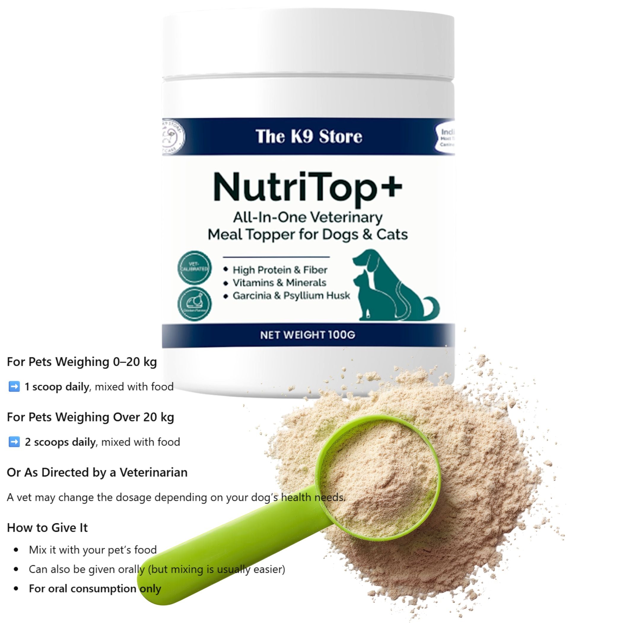 NutriTop+ All-In-One Veterinary Meal Topper for Dogs & Cats | High Protein, Fiber, Vitamins & Digestive Support - 100 G