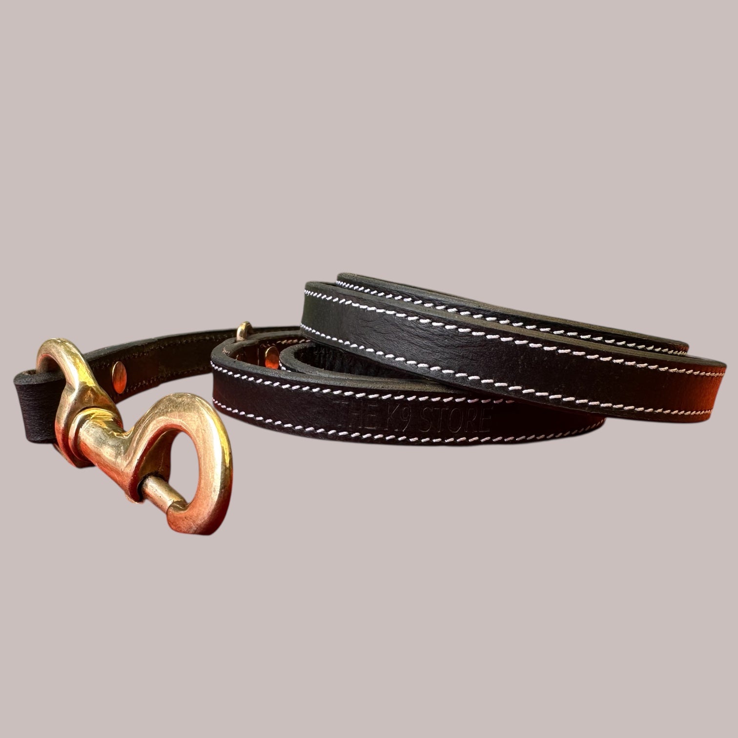 The K9 Store Premium Leather Single Handle Dog Leash, 6 Feet/5 Feet Long With Brass Hooks In Black Color For All Dog Breeds