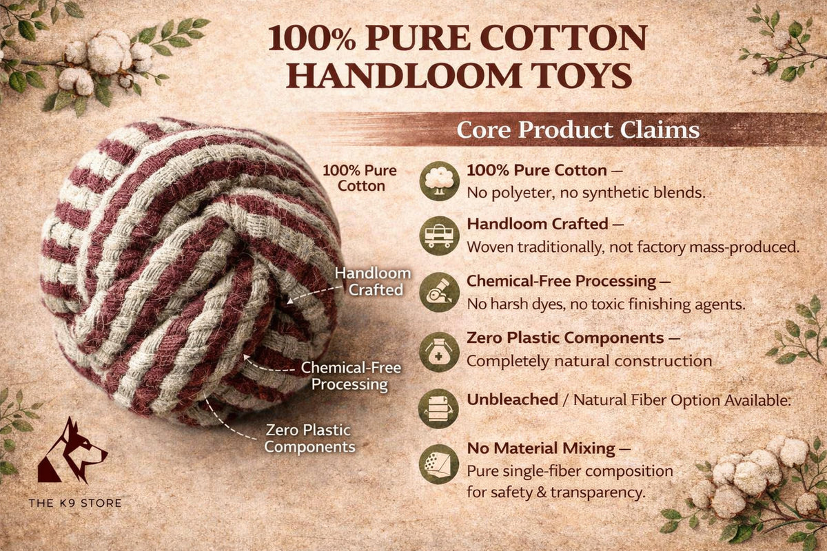100% Pure Cotton Handloom Dog Toy - Eco-Friendly, Durable, Chemical-Free, Natural Fiber, Perfect for Tough Chewers