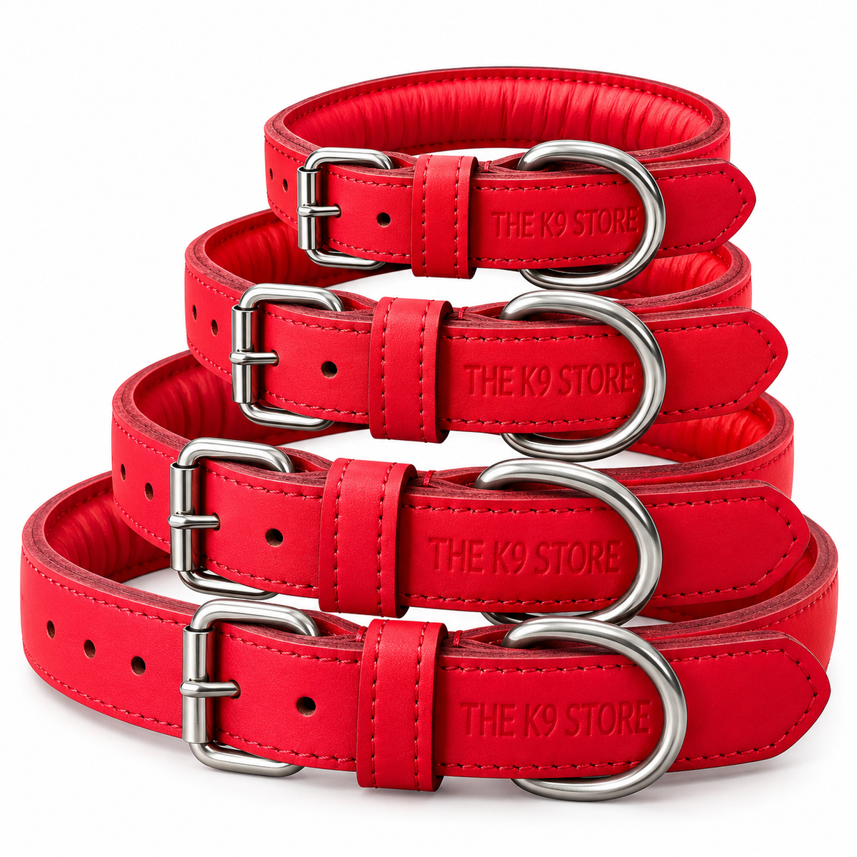 The K9 Store Red Premium Leather Dog Collar | 1-Inch Wide | Soft Cushioned Padded Interior | Heavy-Duty Metal Buckle & D-Ring | Reinforced Stitching | S, M, L & XL | The K9 Store