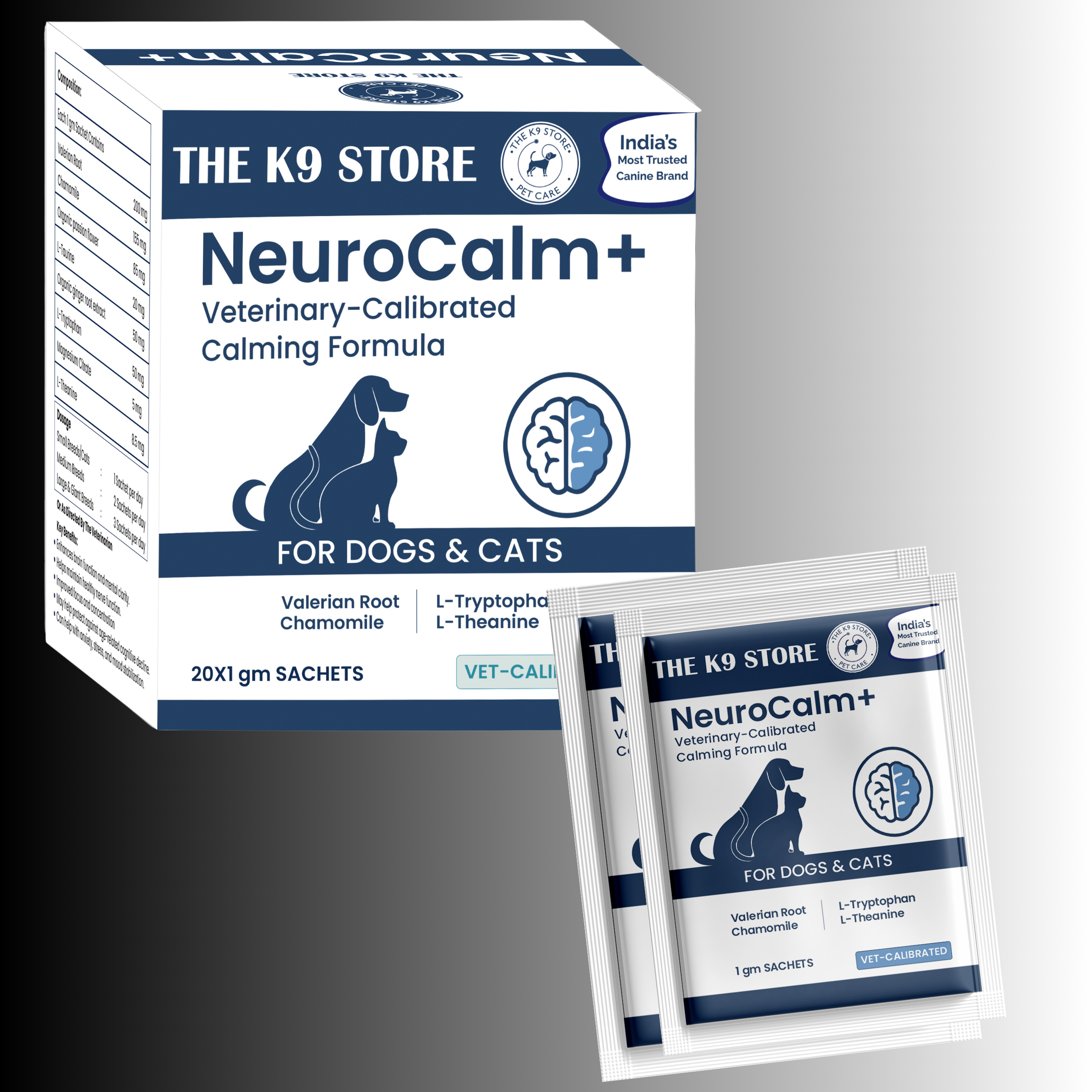 NeuroCalm+ - Calming Formula for Dogs & Cats (10 Sachets & 20 Sachets) Veterinary-Calibrated Calming Supplement for Stress, Anxiety & Cognitive Health
