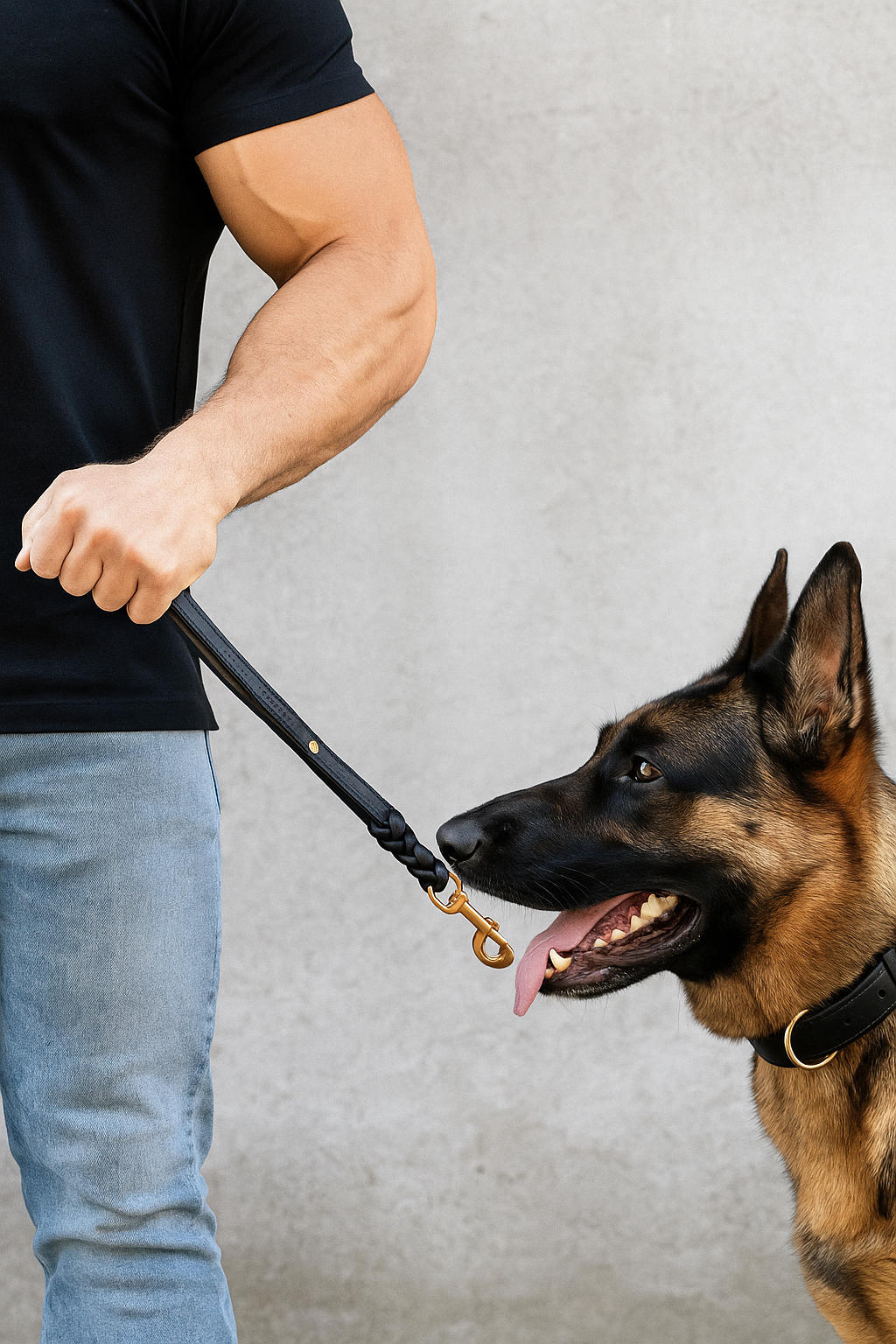 THE K9 STORE Premium 100% Genuine Leather Short Handle for Dogs | Handcrafted 17 Inch Training Leash with Brass Hook | Cushioned Grip | Heavy Duty | 3-Stitched & Hand-Entangled Designs | Tan, Black, Chocolate