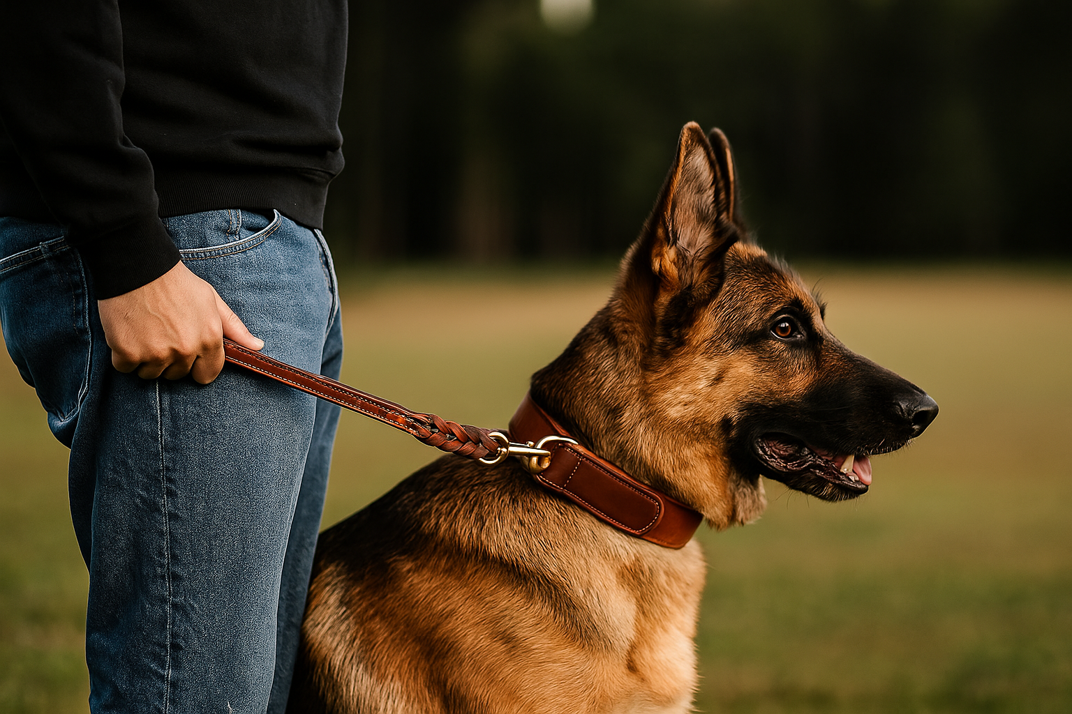 THE K9 STORE Premium 100% Genuine Leather Short Handle for Dogs | Handcrafted 17 Inch Training Leash with Brass Hook | Cushioned Grip | Heavy Duty | 3-Stitched & Hand-Entangled Designs | Tan, Black, Chocolate