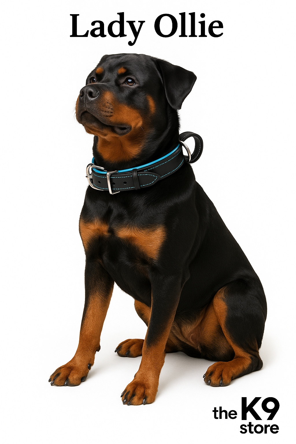 The K9 Store 100% Highgrade Leather Bold Dog Neck Collar For Training With Extra Handle - Zoey's Special B&B (Blue & Black Dual Tone)