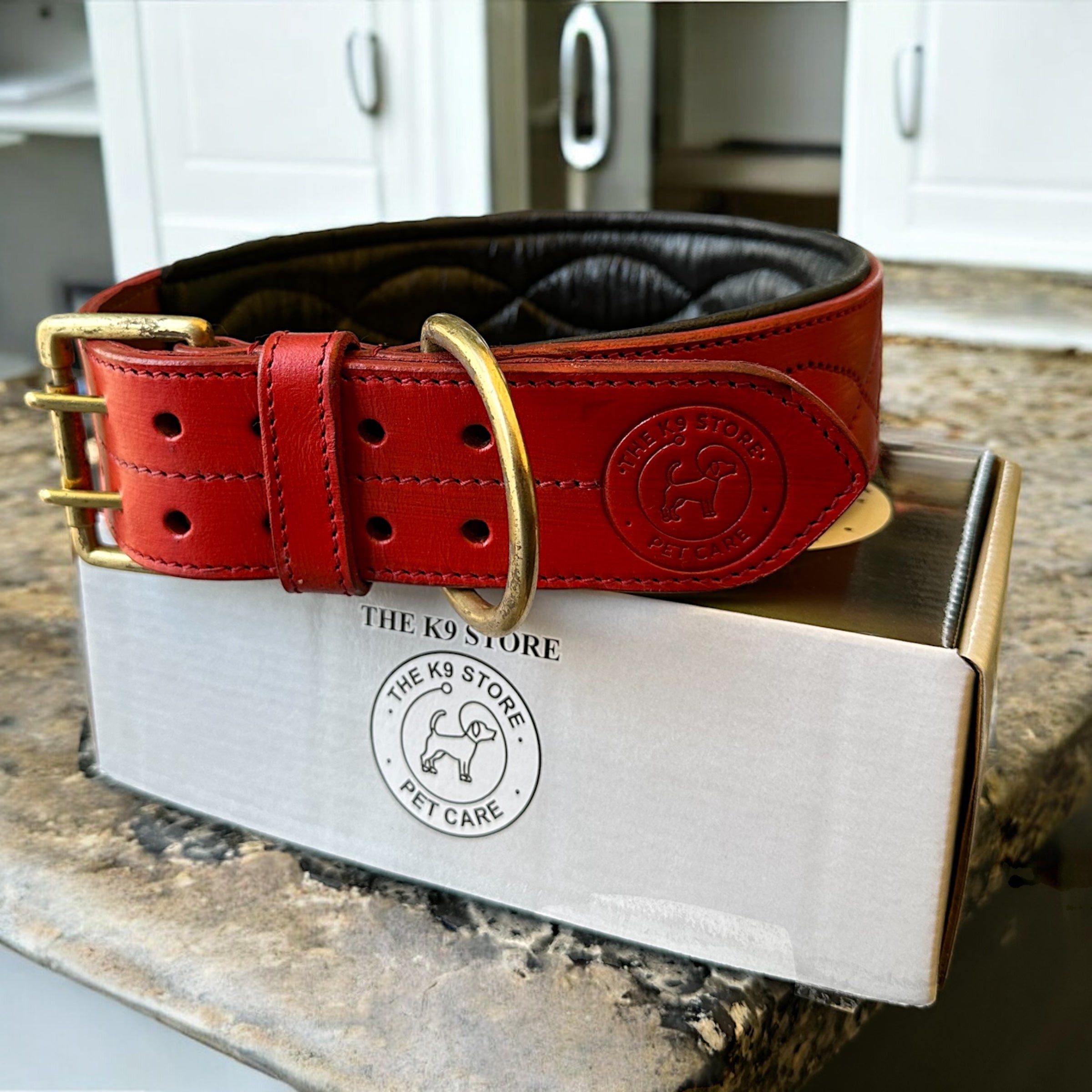 The K9 Store 100% Highgrade Leather Colored Bold & Premium Dog Neck Collar (Dark Red)