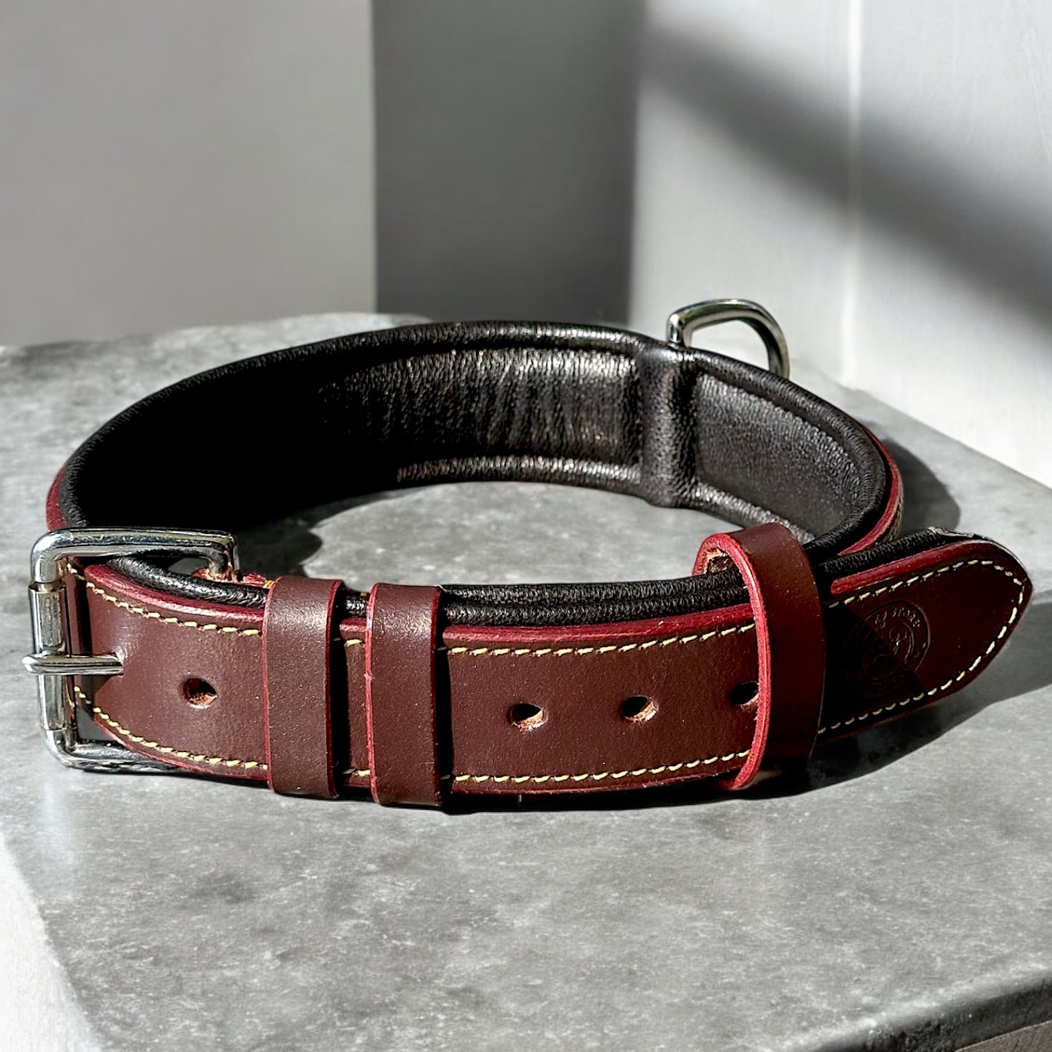 Adjustable high-grade chocolate leather dog collar