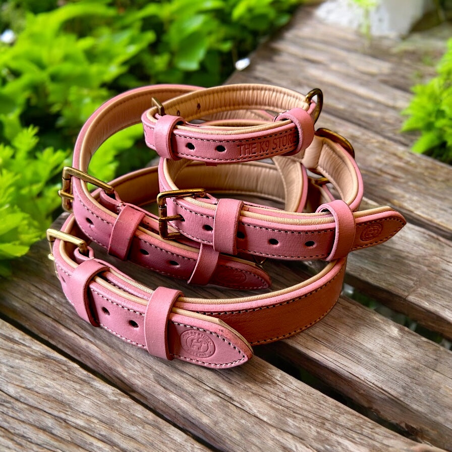 The K9 Store 100% Highgrade Leather Colored Basic Dog Neck Collar (Pink)