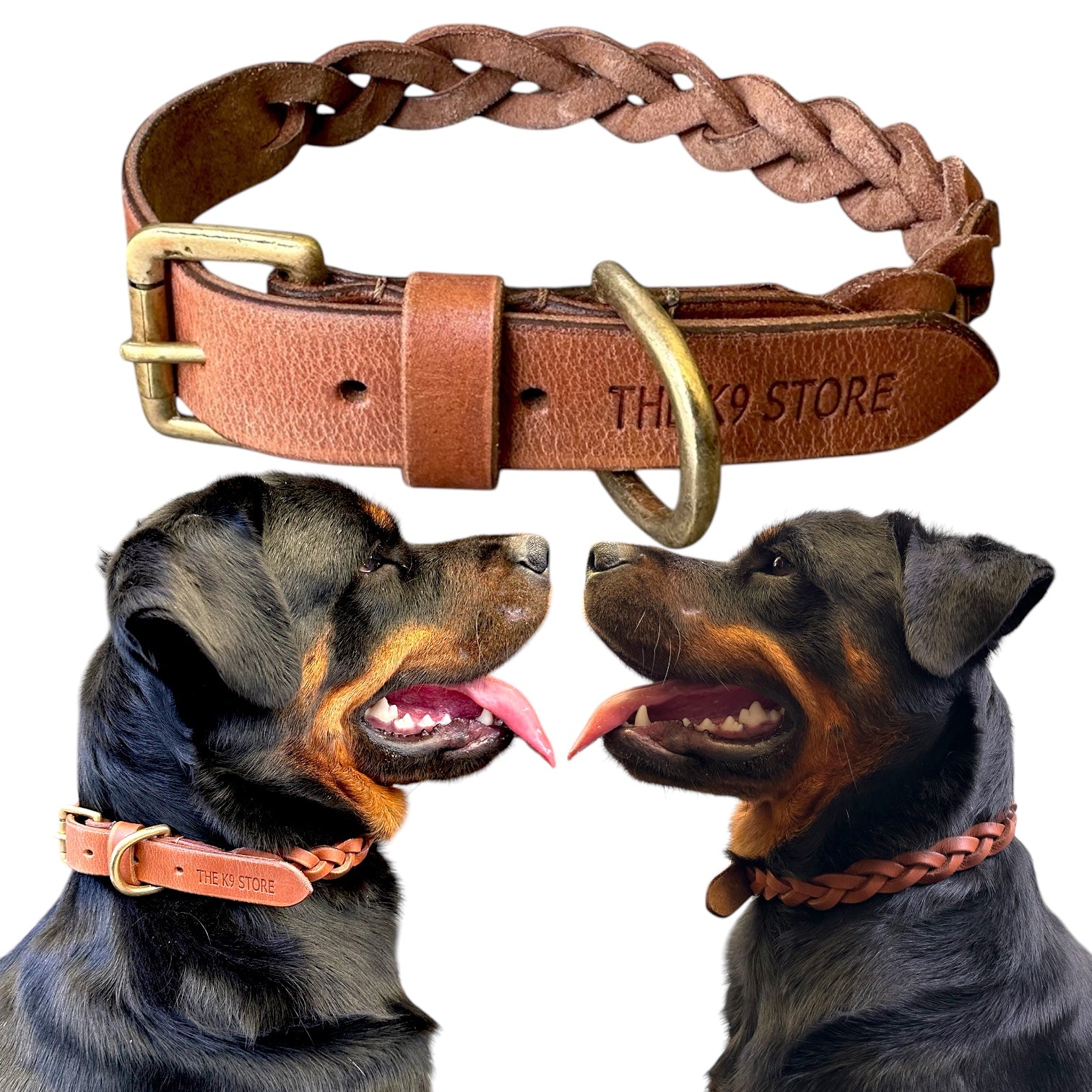 The K9 Store 100% Highgrade Leather Criss Cross Designer Dog Neck Collar (Tan)