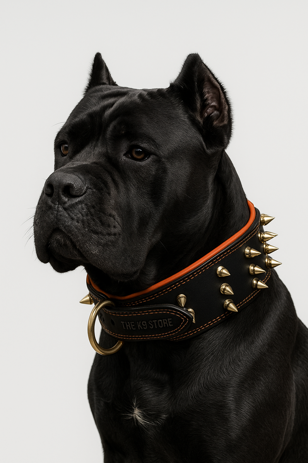 THE K9 STORE Premium Leather Dog Collar with Brass Spikes for Large & XL Dogs | Heavily Padded Cushion | Wide 2.25 Inch Collar for Strong Breeds | Adjustable Neck 18.5–26.5 Inch | Luxury Studded Dog Collar