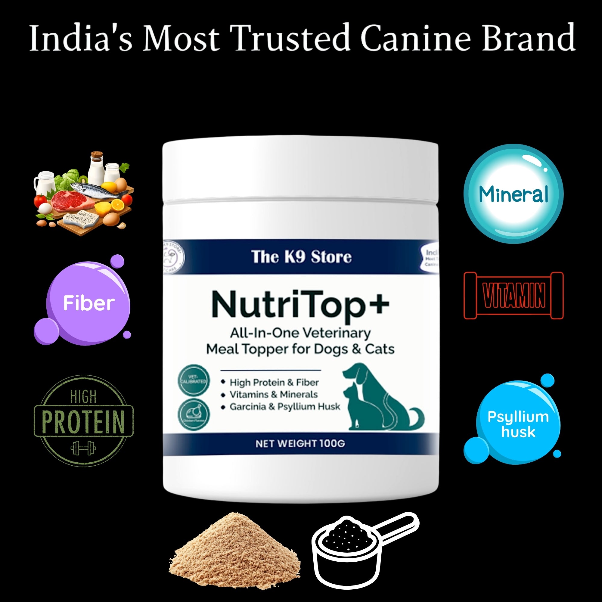 NutriTop+ All-In-One Veterinary Meal Topper for Dogs & Cats | High Protein, Fiber, Vitamins & Digestive Support - 100 G
