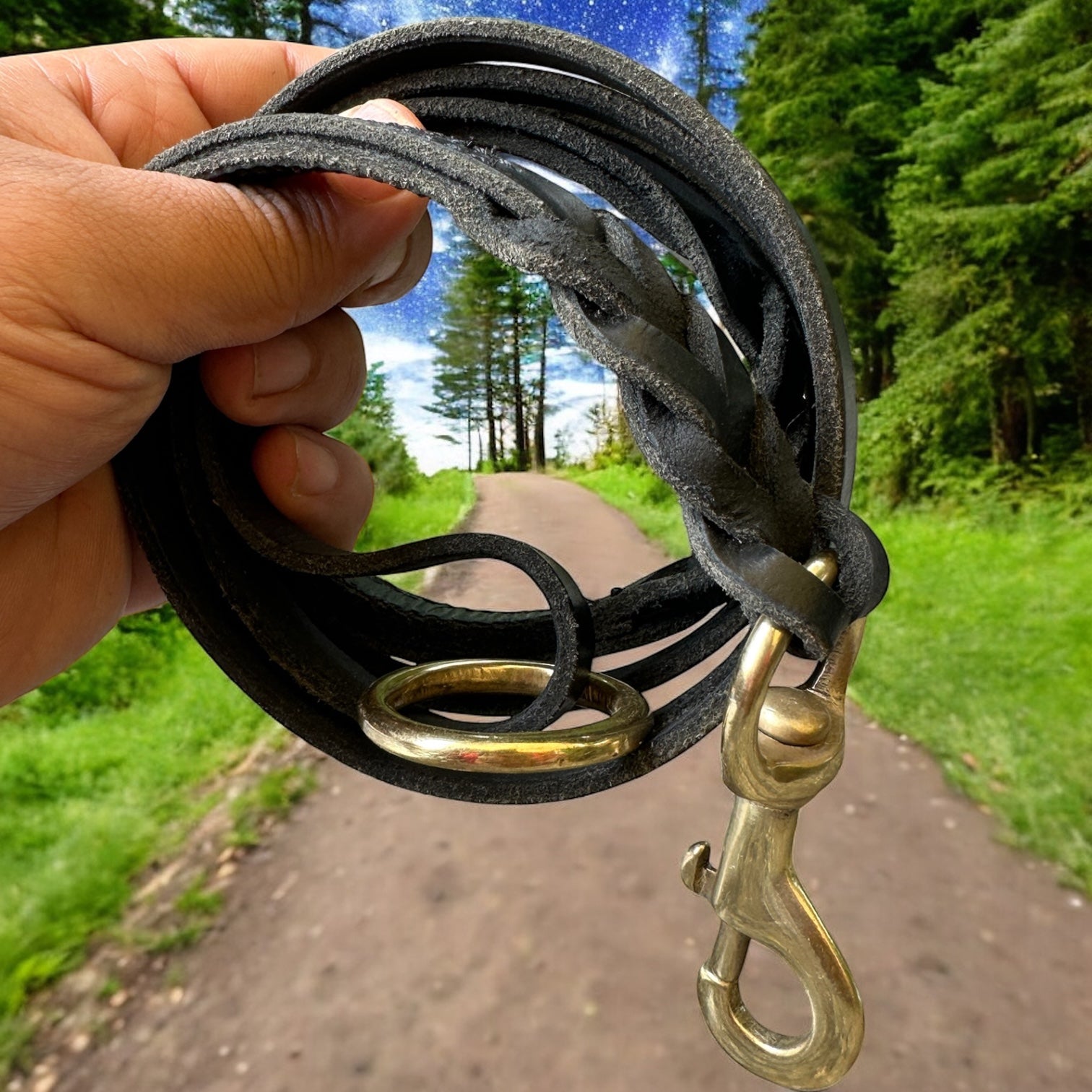The K9 Store Premium Leather Single Handle Freebie Dog Leash, 5 Feet Long With Brass Hooks For All Dog Breeds