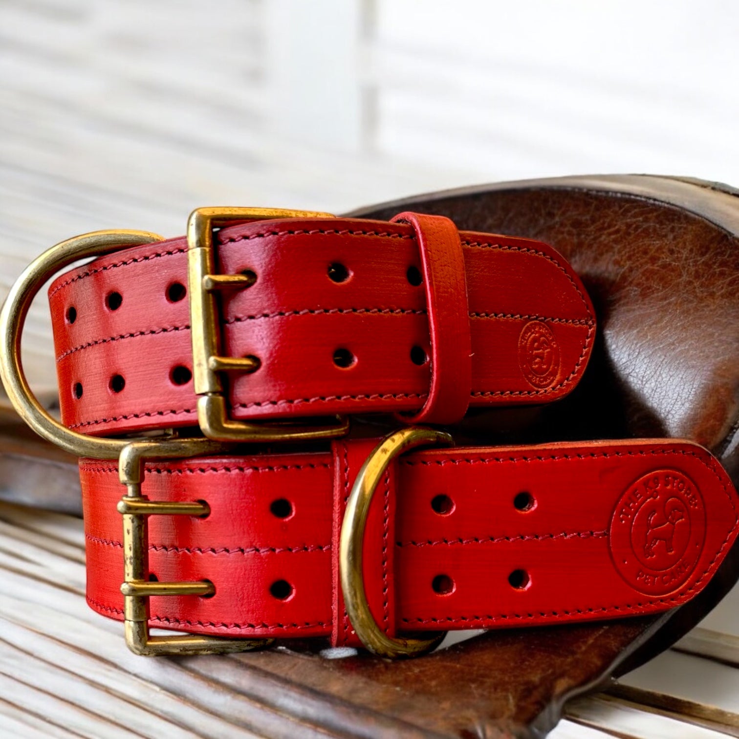 The K9 Store 100% Highgrade Leather Colored Bold & Premium Dog Neck Collar (Dark Red)
