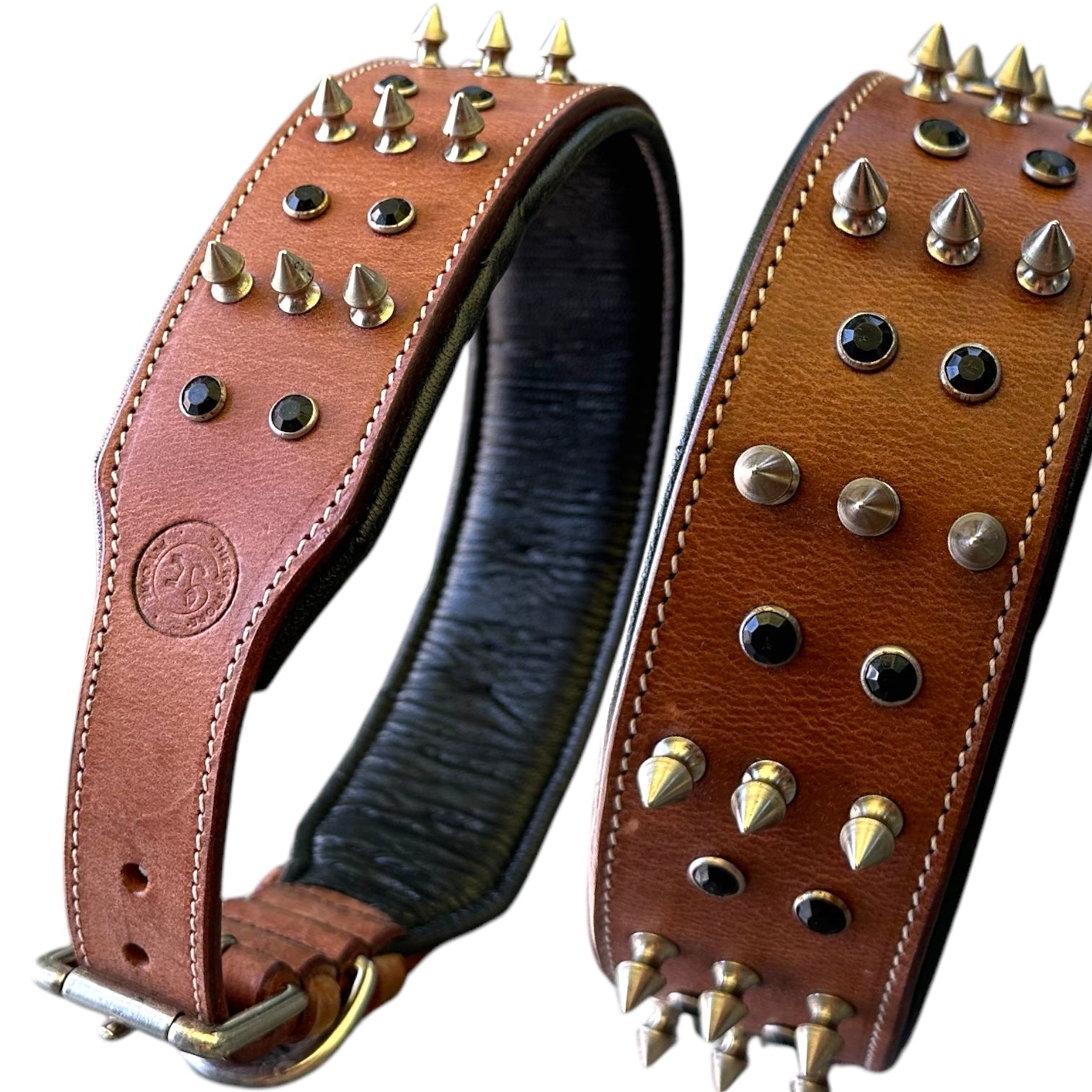 The K9 Store 100% Highgrade Leather Spiked & Studded Designer Dog Neck Collar (Brown) (Bubzee Special)