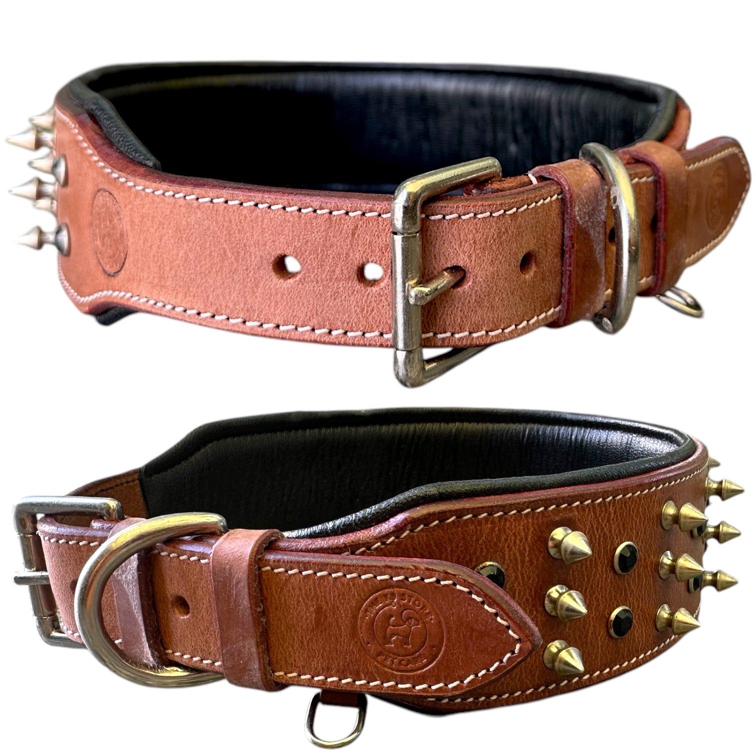 The K9 Store 100% Highgrade Leather Spiked & Studded Designer Dog Neck Collar (Brown) (Bubzee Special)