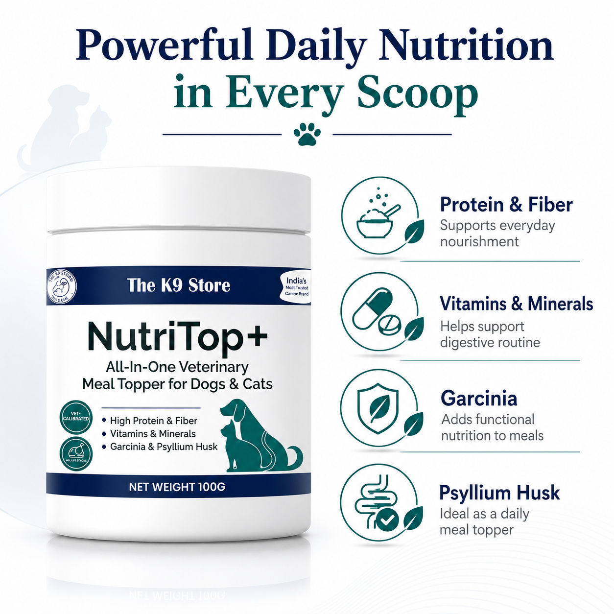 NutriTop+ All-In-One Veterinary Meal Topper for Dogs & Cats | High Protein, Fiber, Vitamins & Digestive Support - 100 G