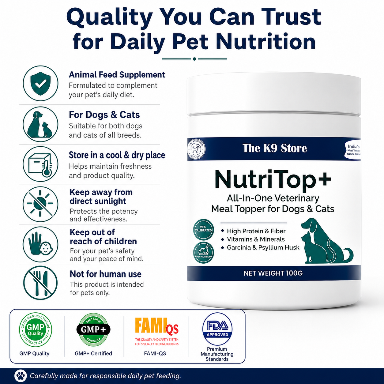 NutriTop+ All-In-One Veterinary Meal Topper for Dogs & Cats | High Protein, Fiber, Vitamins & Digestive Support - 100 G