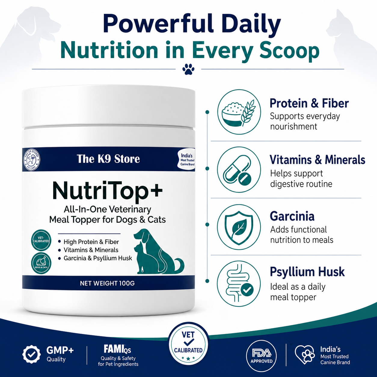 NutriTop+ All-In-One Veterinary Meal Topper for Dogs & Cats | High Protein, Fiber, Vitamins & Digestive Support - 100 G