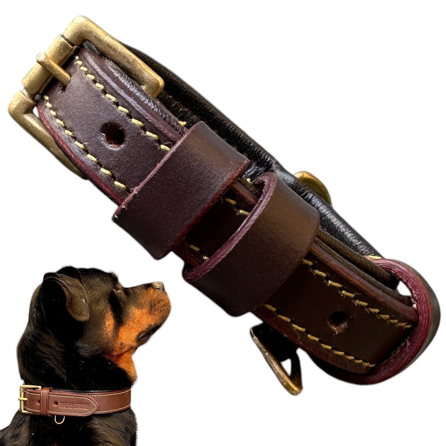Chocolate leather walking collar for dogs