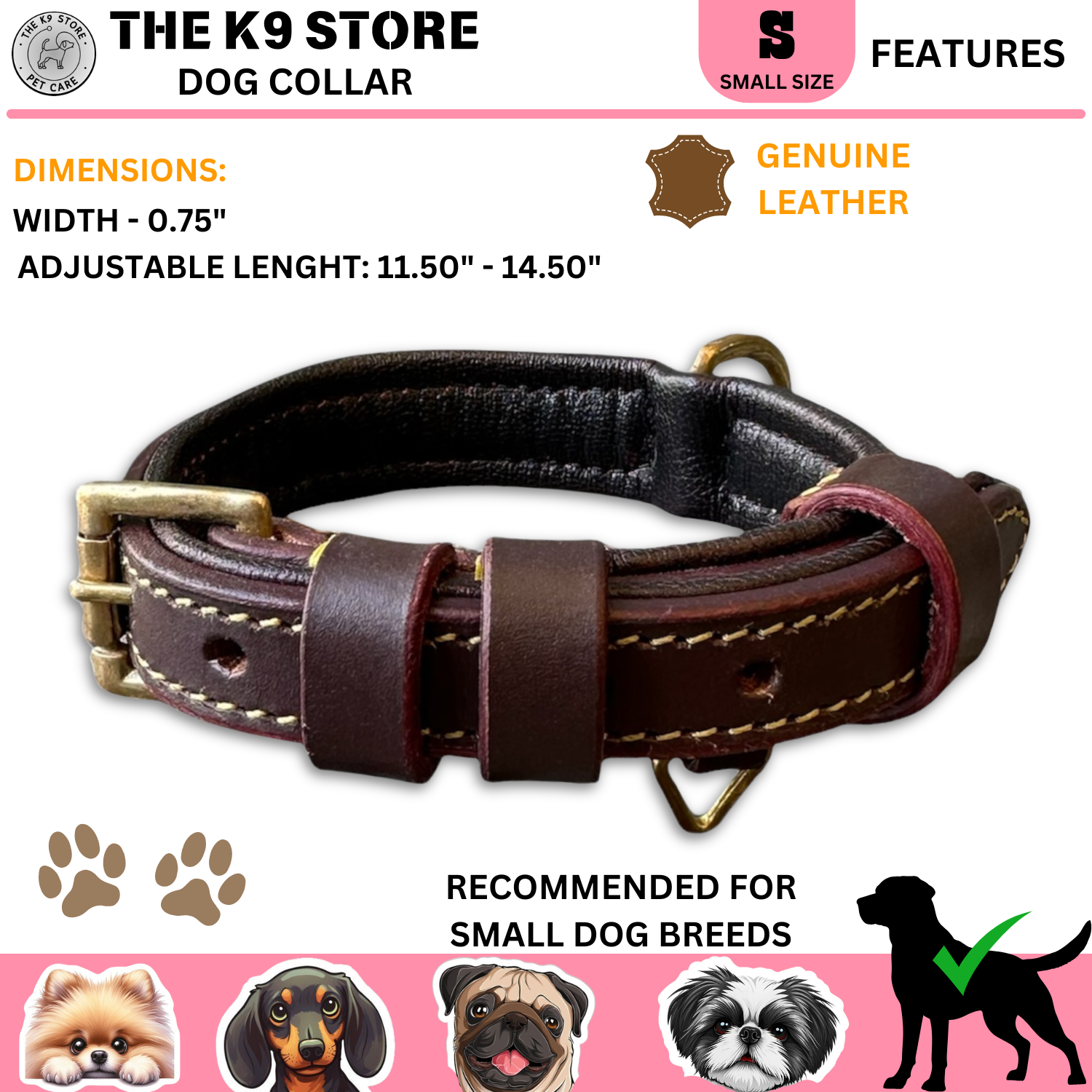 Chocolate neck collar small size dimensions