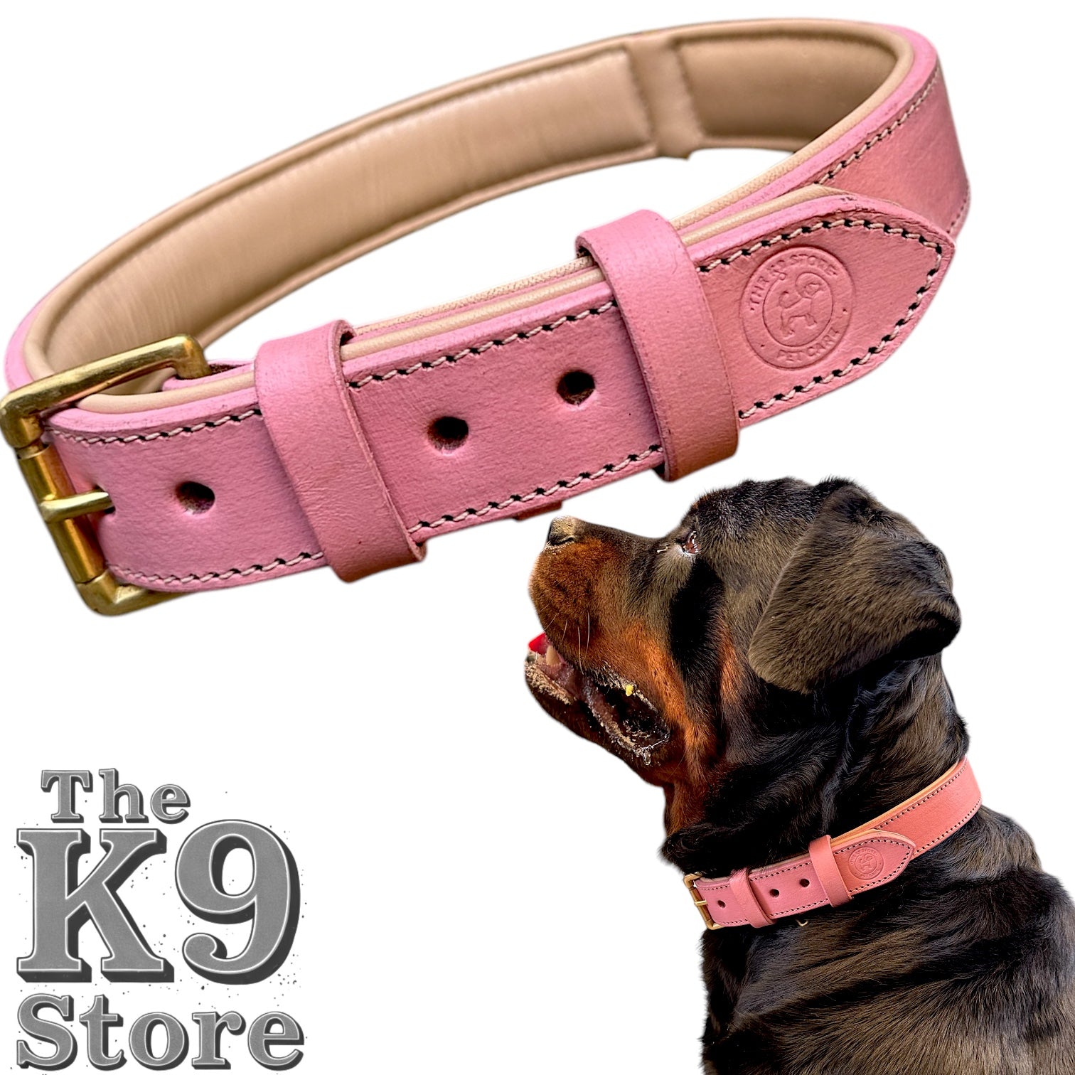 The K9 Store 100% Highgrade Leather Colored Basic Dog Neck Collar (Pink)