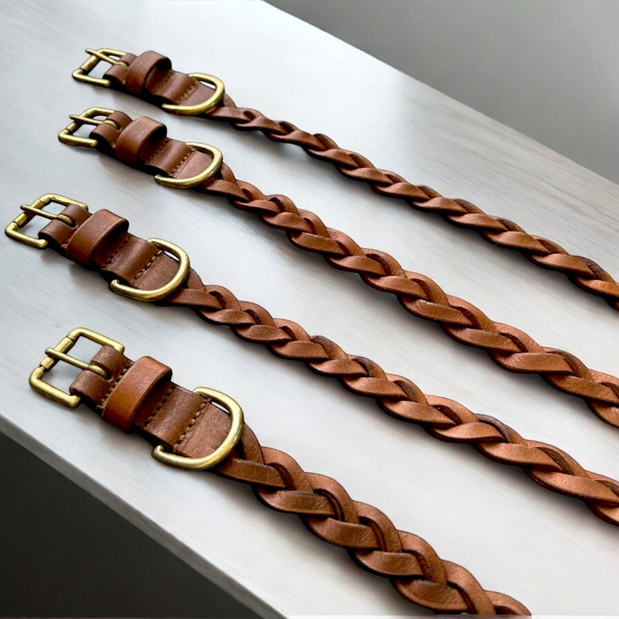 The K9 Store 100% Highgrade Leather Criss Cross Designer Dog Neck Collar (Tan)