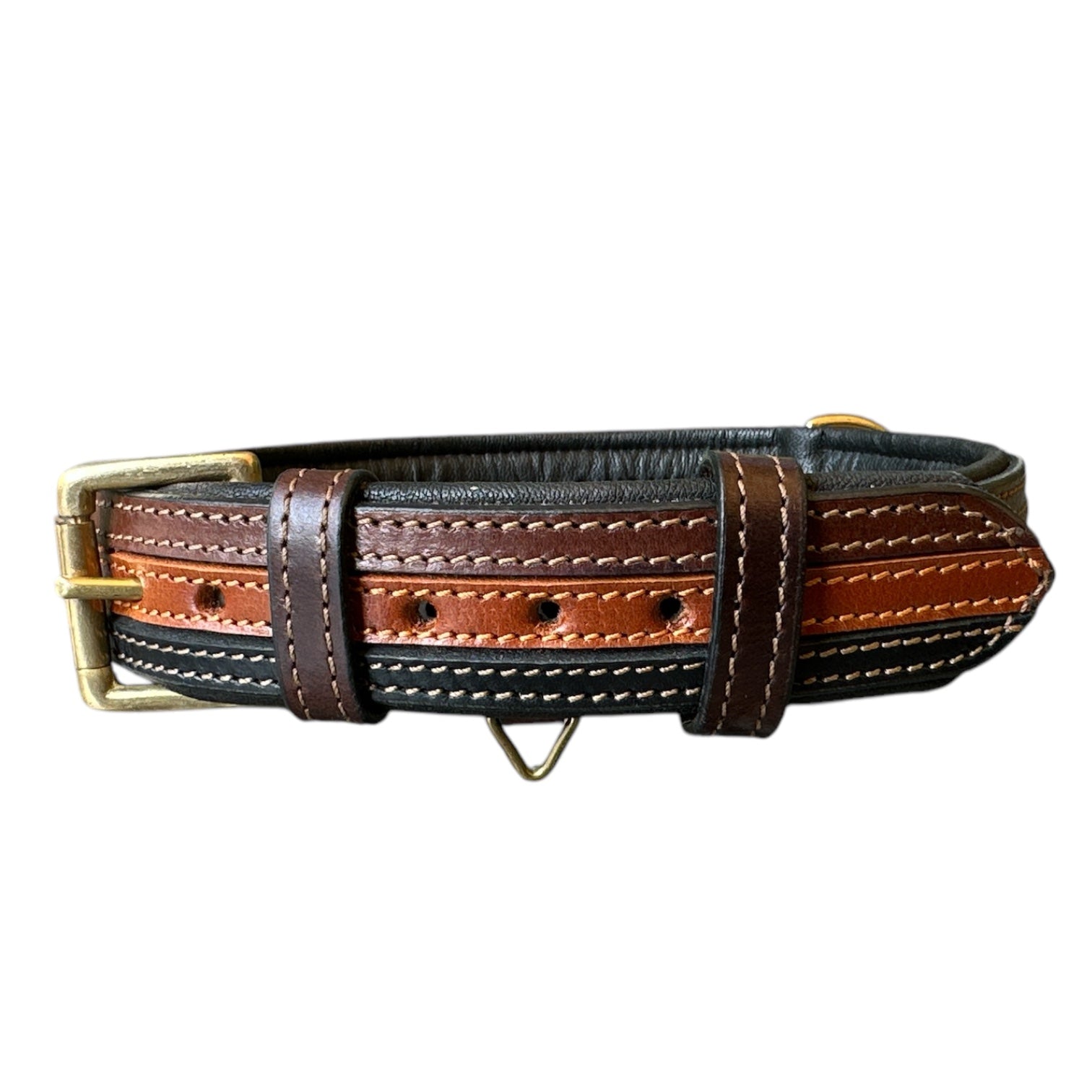 The K9 Store 100% Highgrade Leather Colored Designer Dog Neck Collar (Black + Tan + Chocolate - TRICOLOR)