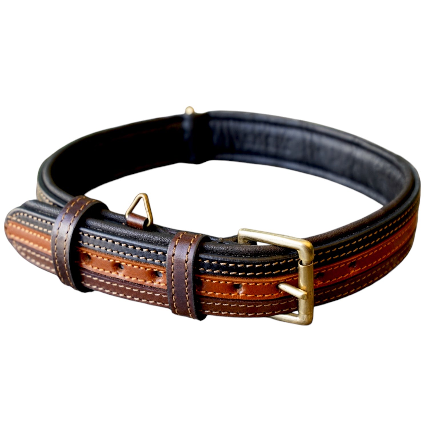 The K9 Store 100% Highgrade Leather Colored Designer Dog Neck Collar (Black + Tan + Chocolate - TRICOLOR)