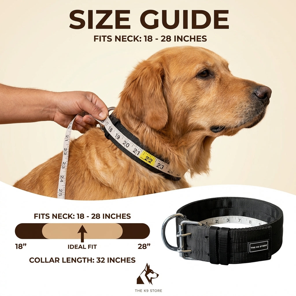 Heavy Duty Adjustable Dog Collar 18–28 Inch – Premium Nylon K9 Training Collar with Dual Metal D-Ring & Strong Buckle for Large & Medium Dogs