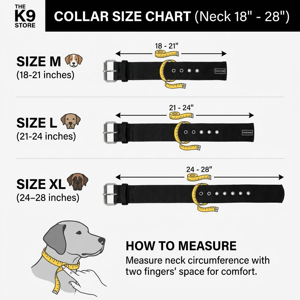 Heavy Duty Adjustable Dog Collar 18–28 Inch – Premium Nylon K9 Training Collar with Dual Metal D-Ring & Strong Buckle for Large & Medium Dogs