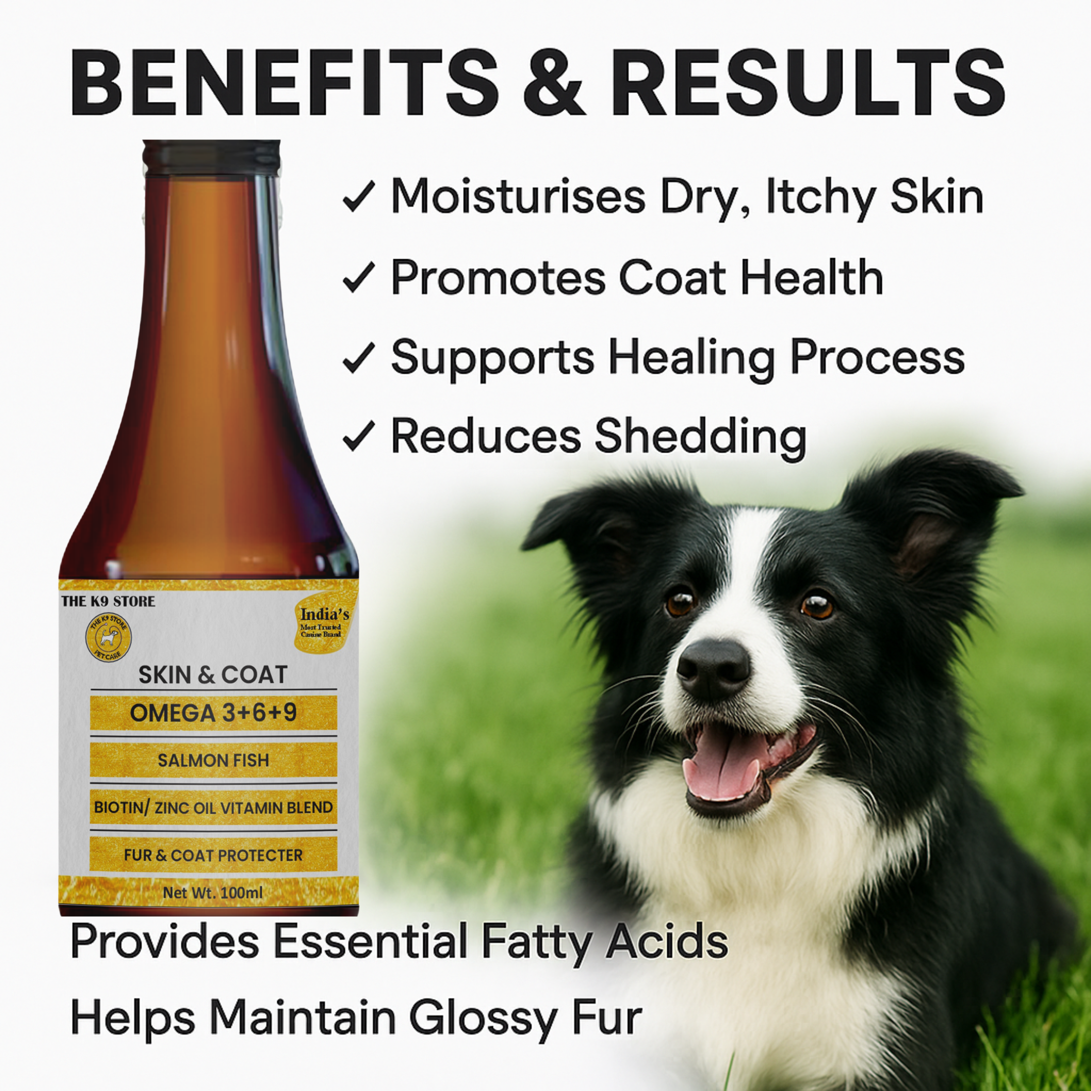 The K9 Store Skin and Coat Formula with Omega 3 6 9 for Dogs & Cats with Salmon Fish Oil, Biotin, Zinc Oil Vitamin Blend