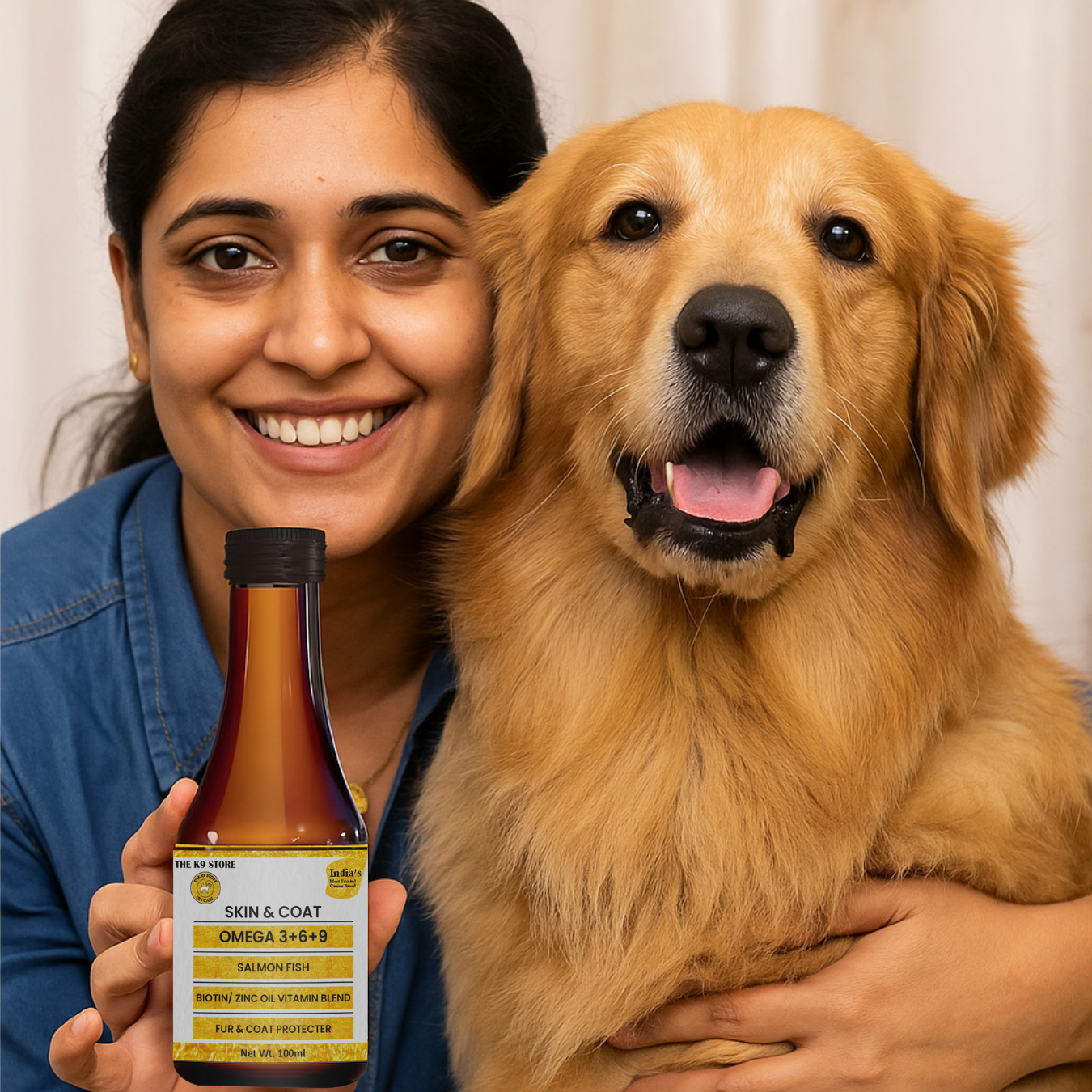 The K9 Store Skin and Coat Formula with Omega 3 6 9 for Dogs & Cats with Salmon Fish Oil, Biotin, Zinc Oil Vitamin Blend