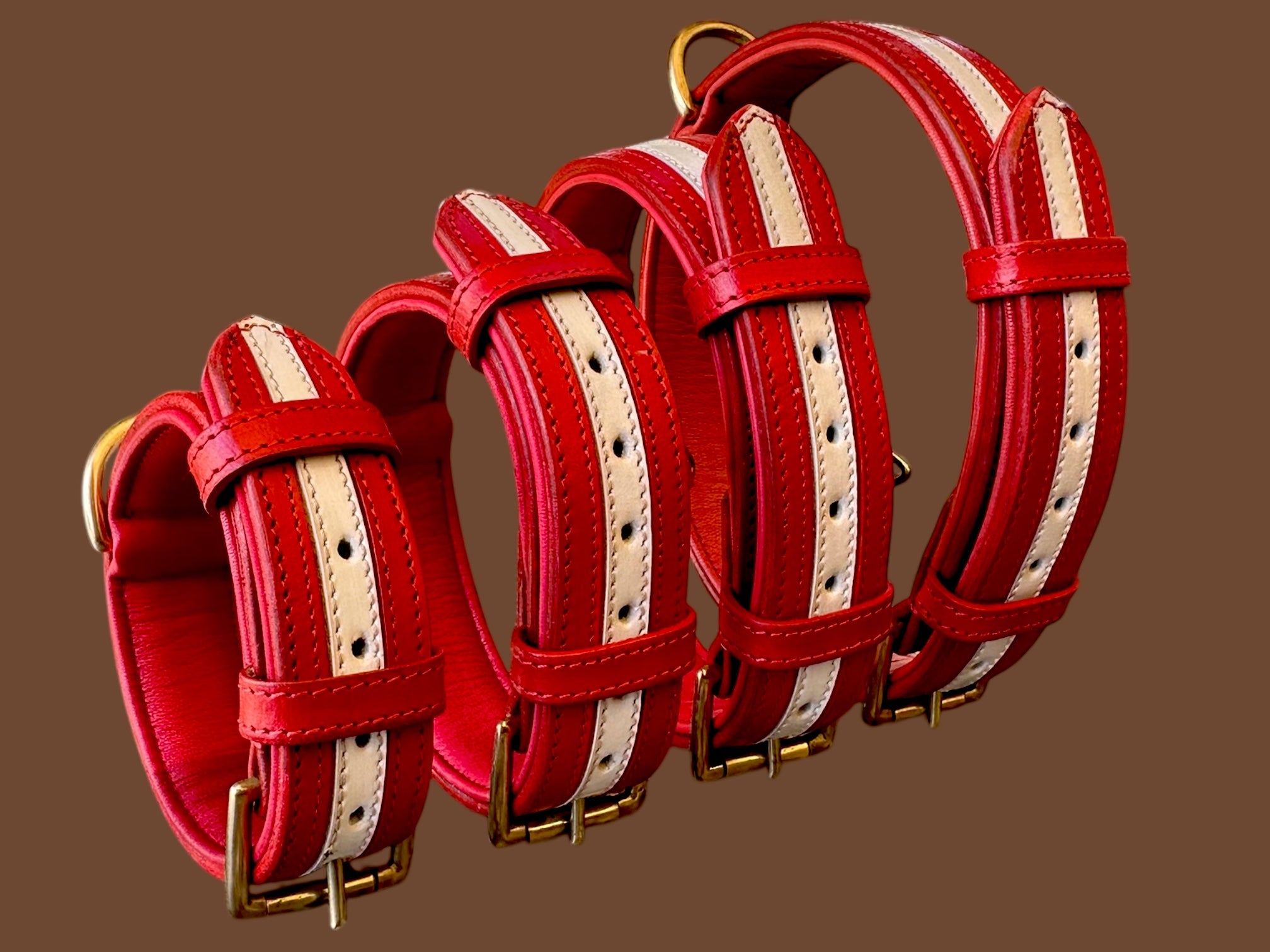 The K9 Store 100% Highgrade Leather Dual Tone Designer Dog Neck Collar (Red & White)