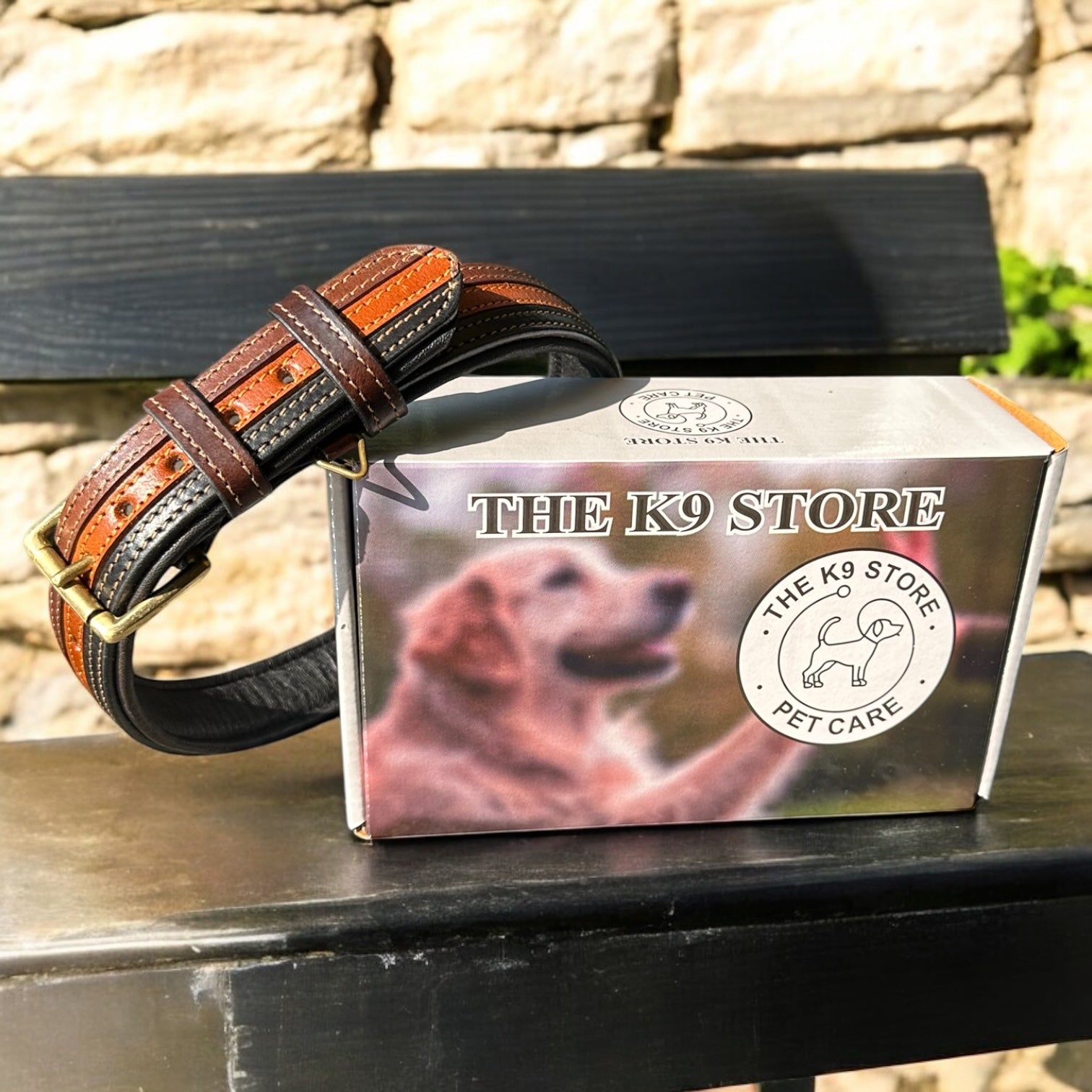 The K9 Store 100% Highgrade Leather Colored Designer Dog Neck Collar (Black + Tan + Chocolate - TRICOLOR)