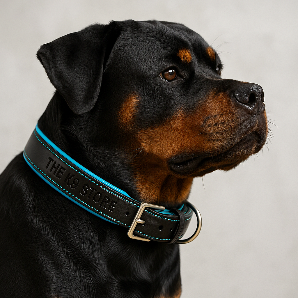 Durable leather training collar blue black dual tone