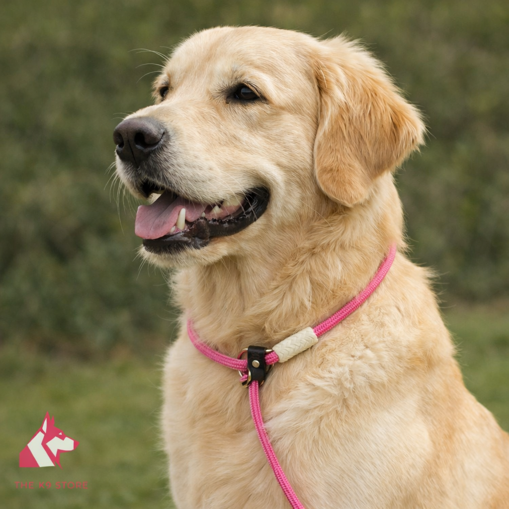 6 Feet Nylon Slip Leash for Dog Training | Leather Stopper & Puff | Puppy & Adult Dogs | Pink, Black & Red | THE K9 STORE