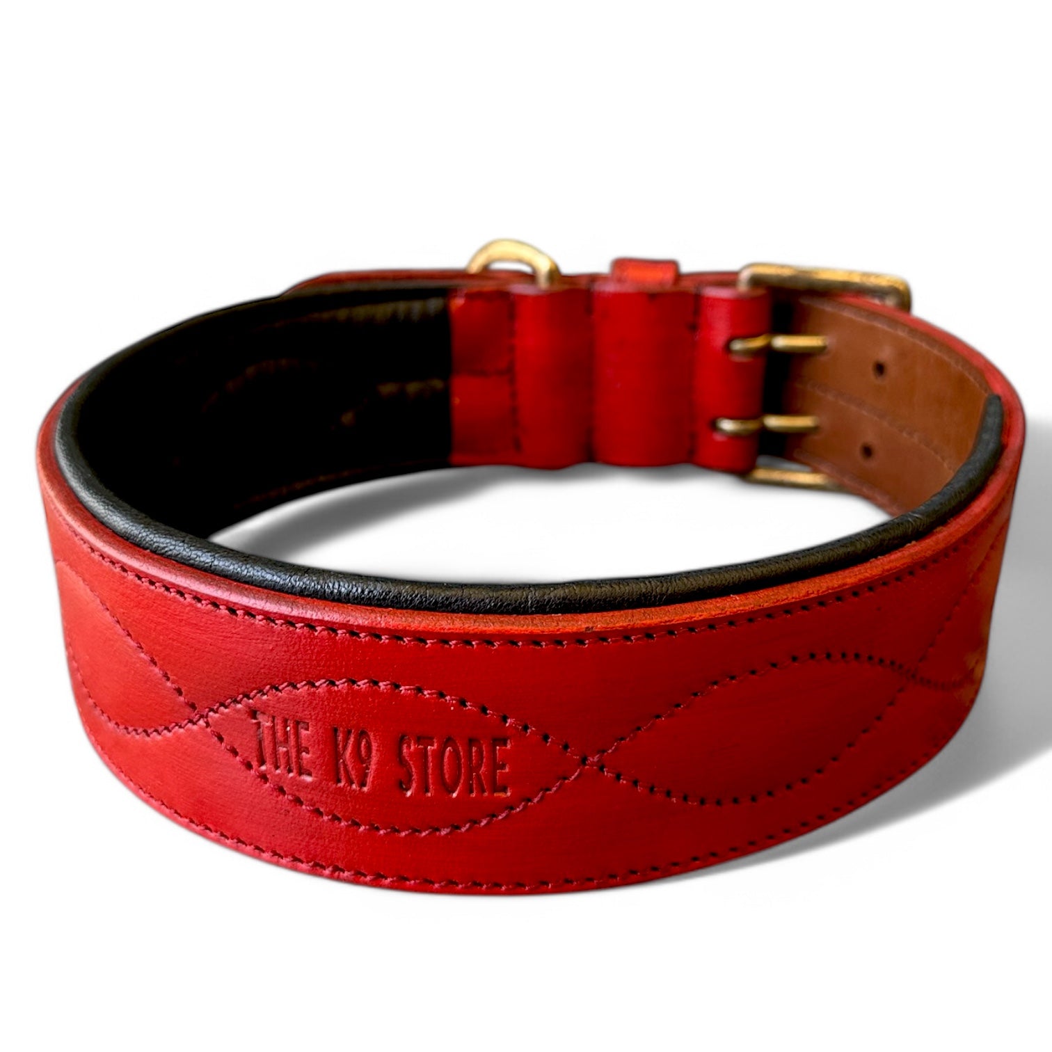The K9 Store 100% Highgrade Leather Colored Bold & Premium Dog Neck Collar (Dark Red)