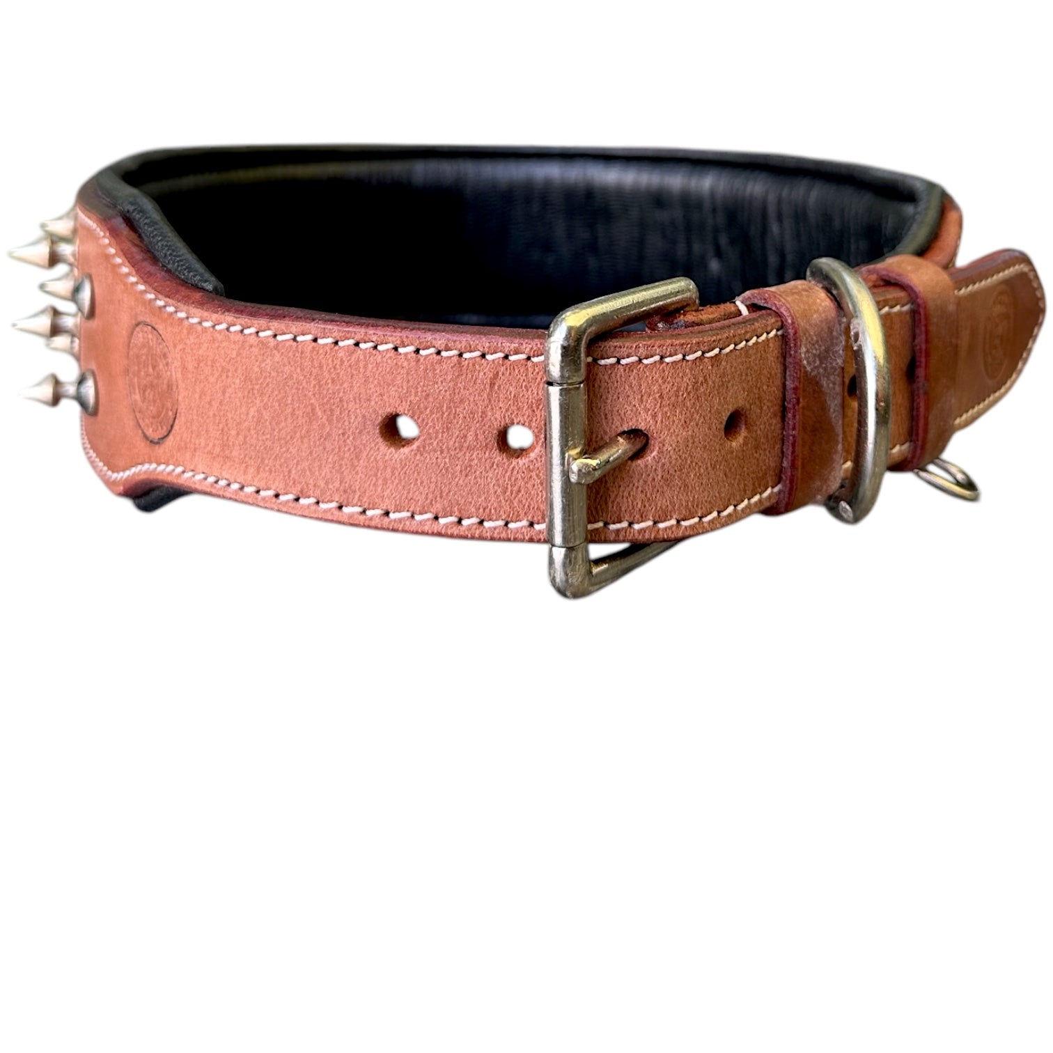 The K9 Store 100% Highgrade Leather Spiked & Studded Designer Dog Neck Collar (Brown) (Bubzee Special)