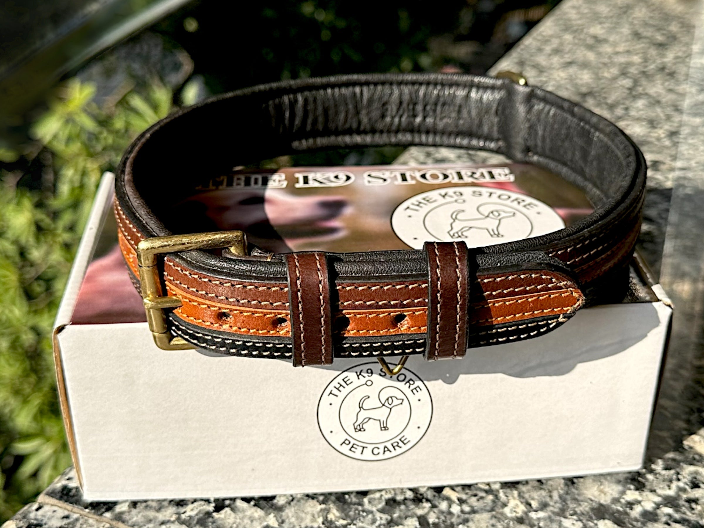 The K9 Store 100% Highgrade Leather Colored Designer Dog Neck Collar (Black + Tan + Chocolate - TRICOLOR)