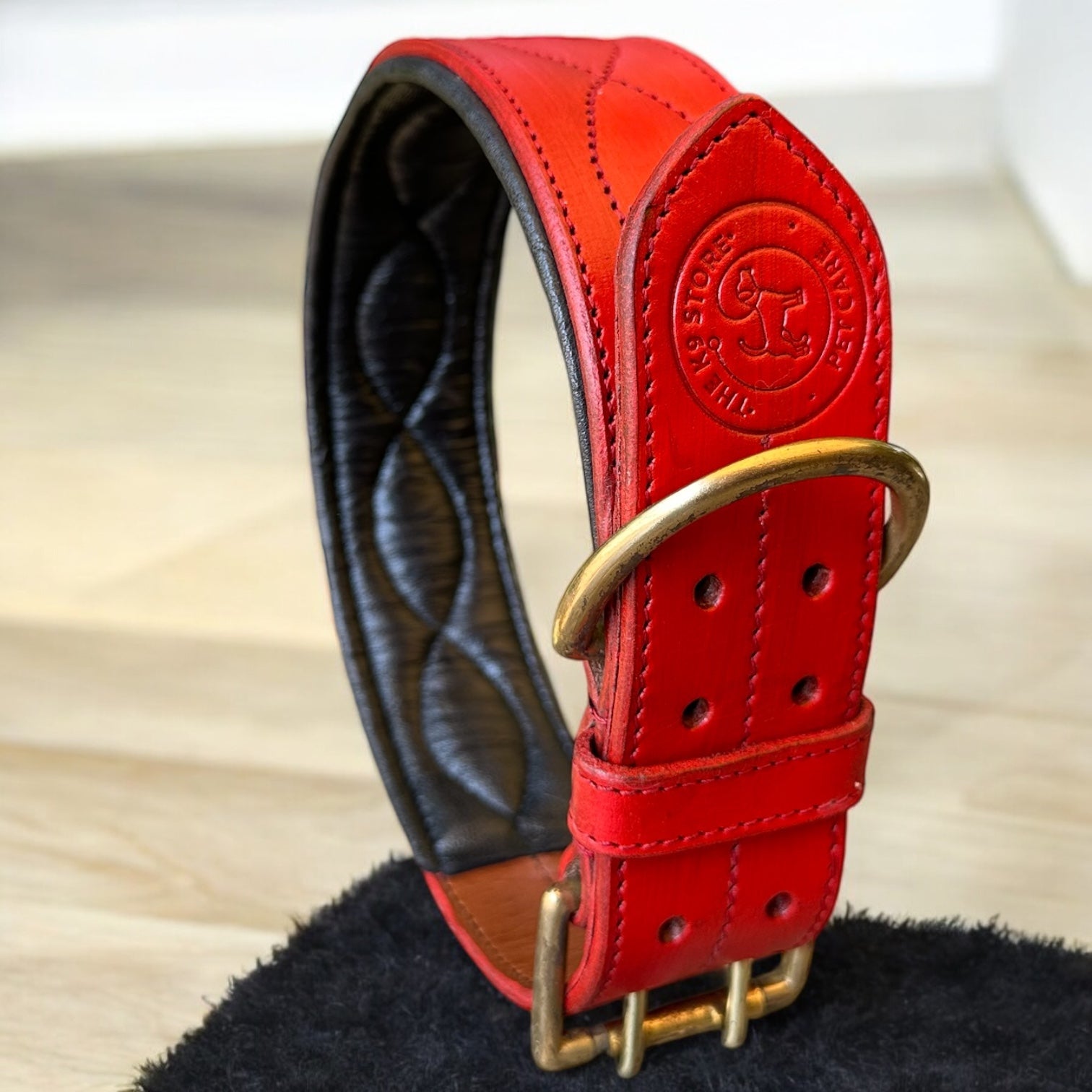 The K9 Store 100% Highgrade Leather Colored Bold & Premium Dog Neck Collar (Dark Red)