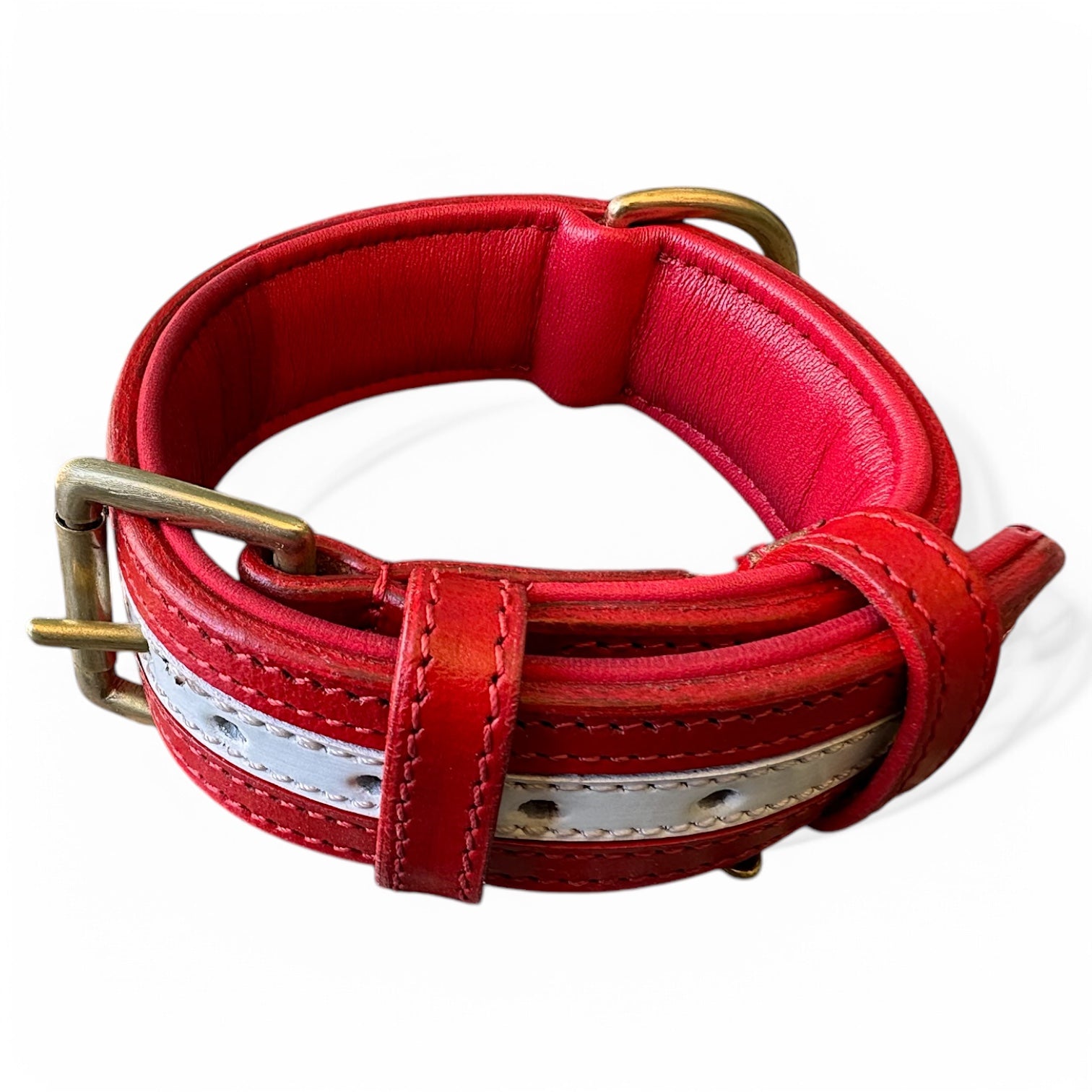 The K9 Store 100% Highgrade Leather Dual Tone Designer Dog Neck Collar (Red & White)