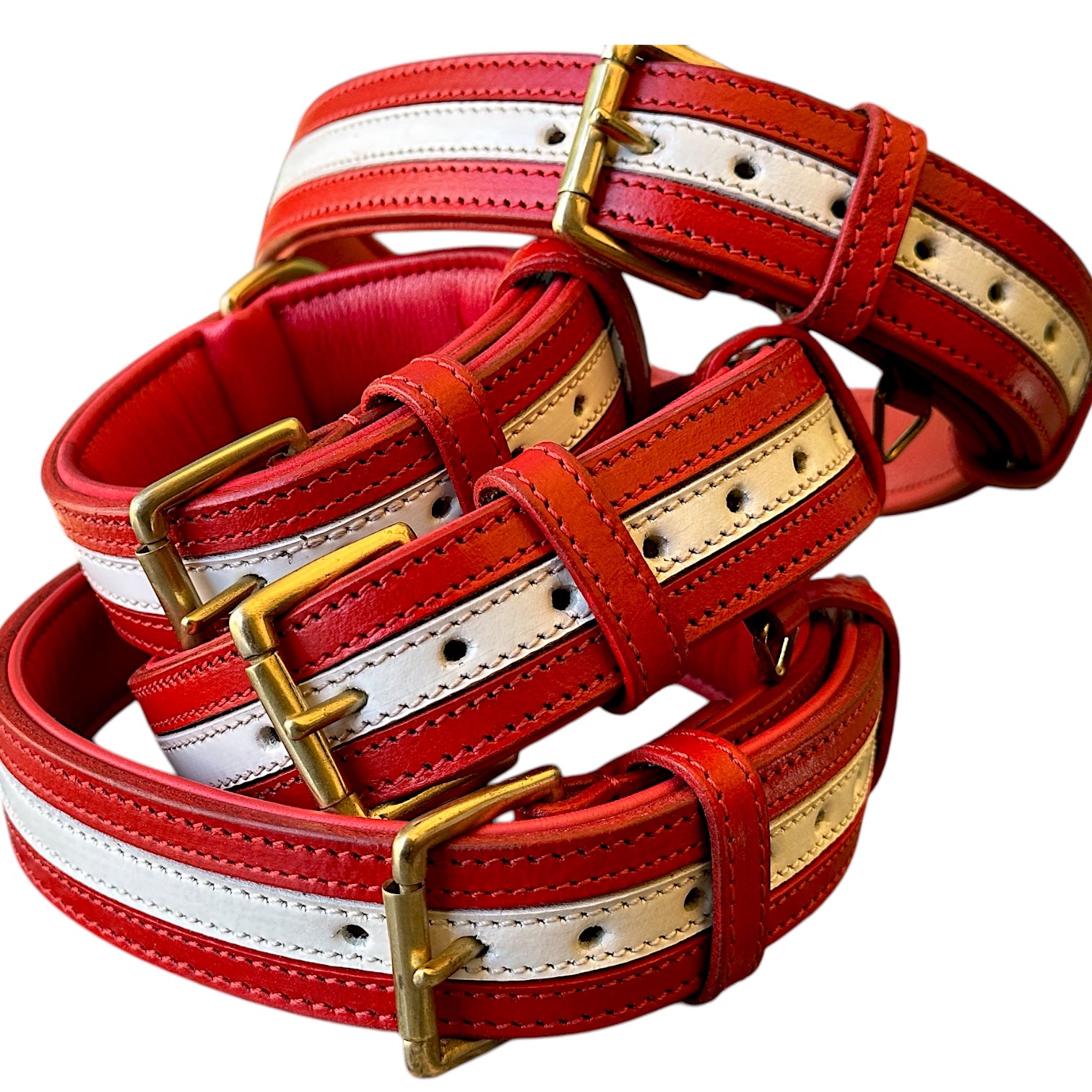 The K9 Store 100% Highgrade Leather Dual Tone Designer Dog Neck Collar (Red & White)