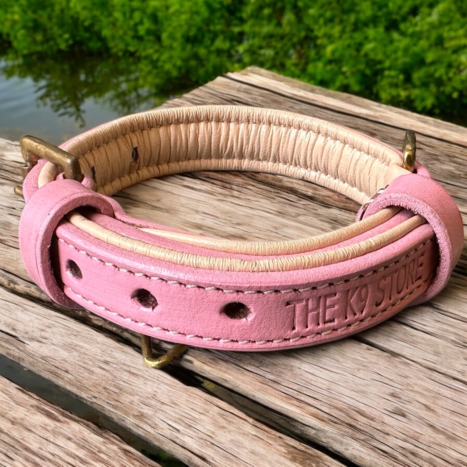 The K9 Store 100% Highgrade Leather Colored Basic Dog Neck Collar (Pink)