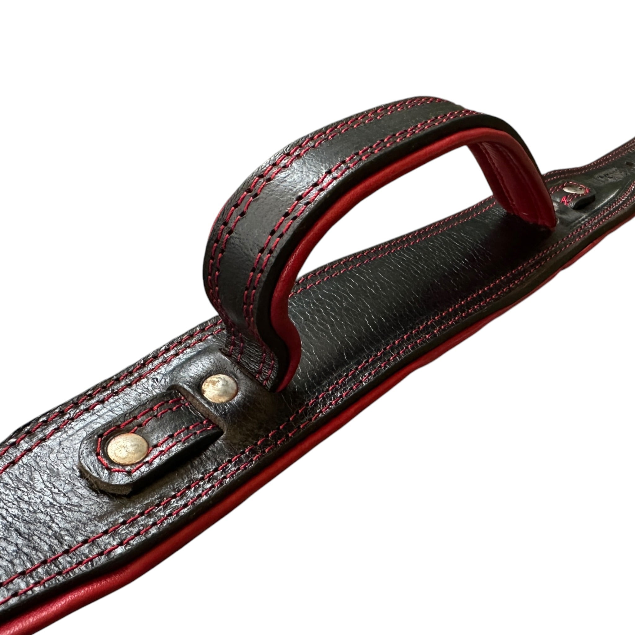 Zoey Special Dual Leather Dog Collar | Padded Red Inner Lining | Extra Handle | Heavy D-Ring | Large Metal Buckle | Large & XL | The K9 Store