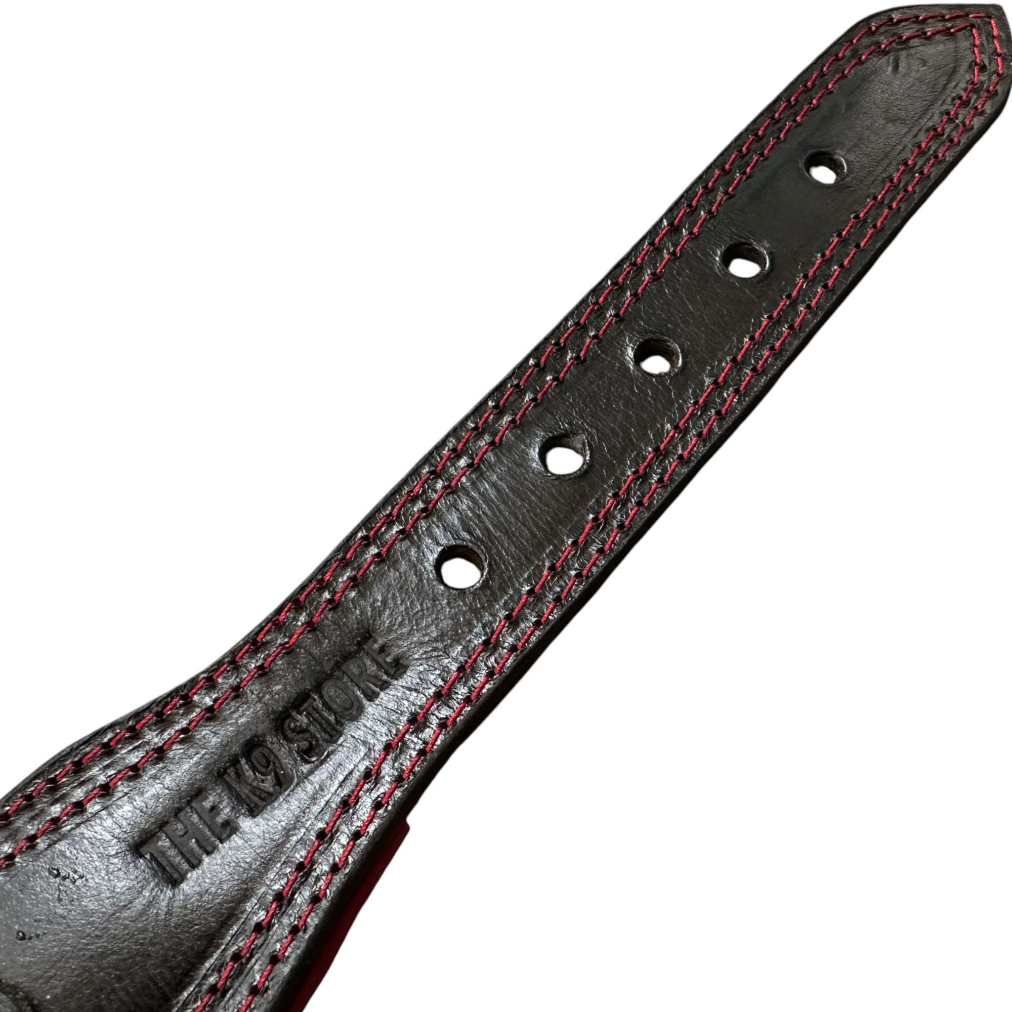 Zoey Special Dual Leather Dog Collar | Padded Red Inner Lining | Extra Handle | Heavy D-Ring | Large Metal Buckle | Large & XL | The K9 Store
