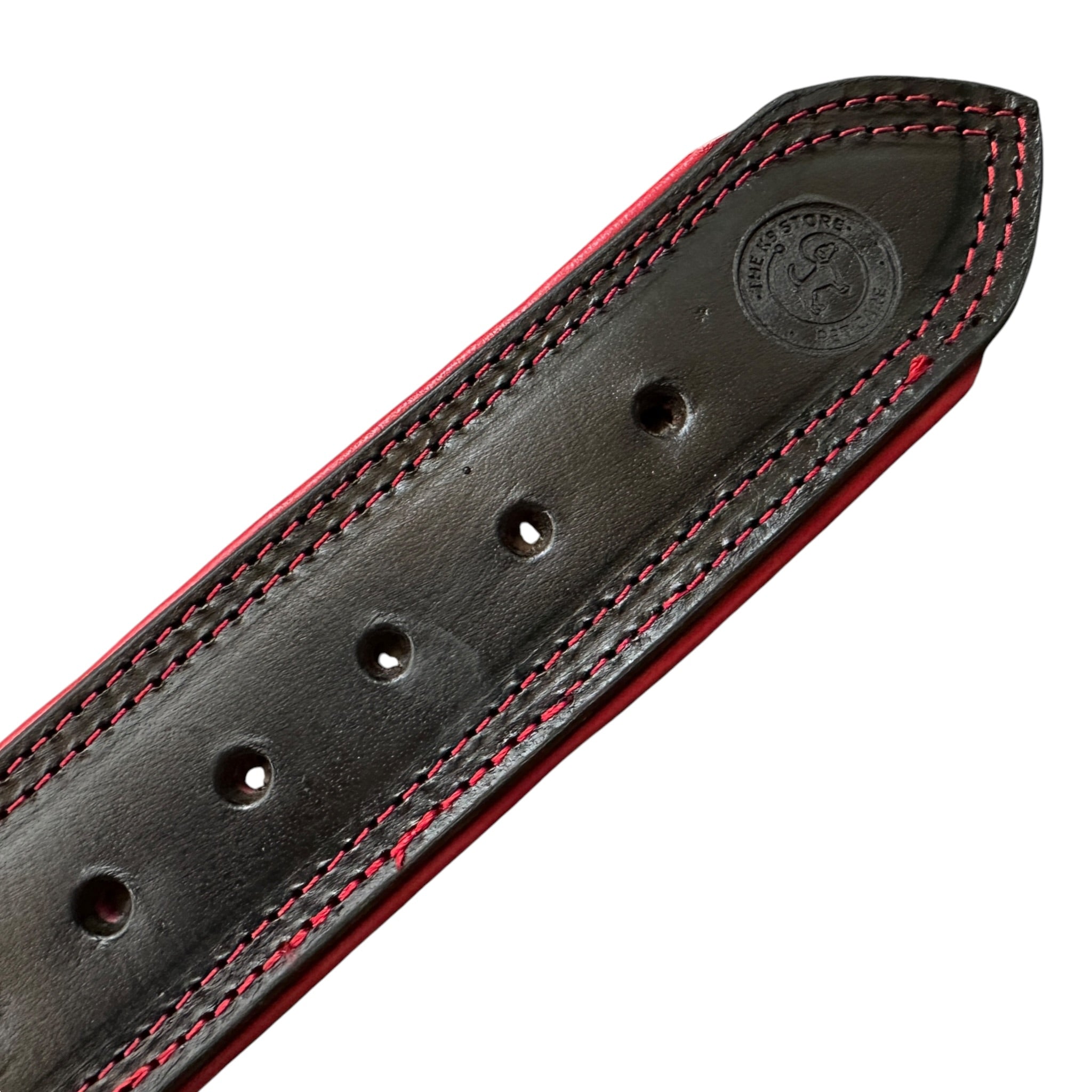 Zoey Special Double Stitch Dual Leather Dog Collar | Extra Thick Padded Red Lining | Reinforced Handle | Double Brass Rivets | Heavy D-Ring | Large & XL | The K9 Store