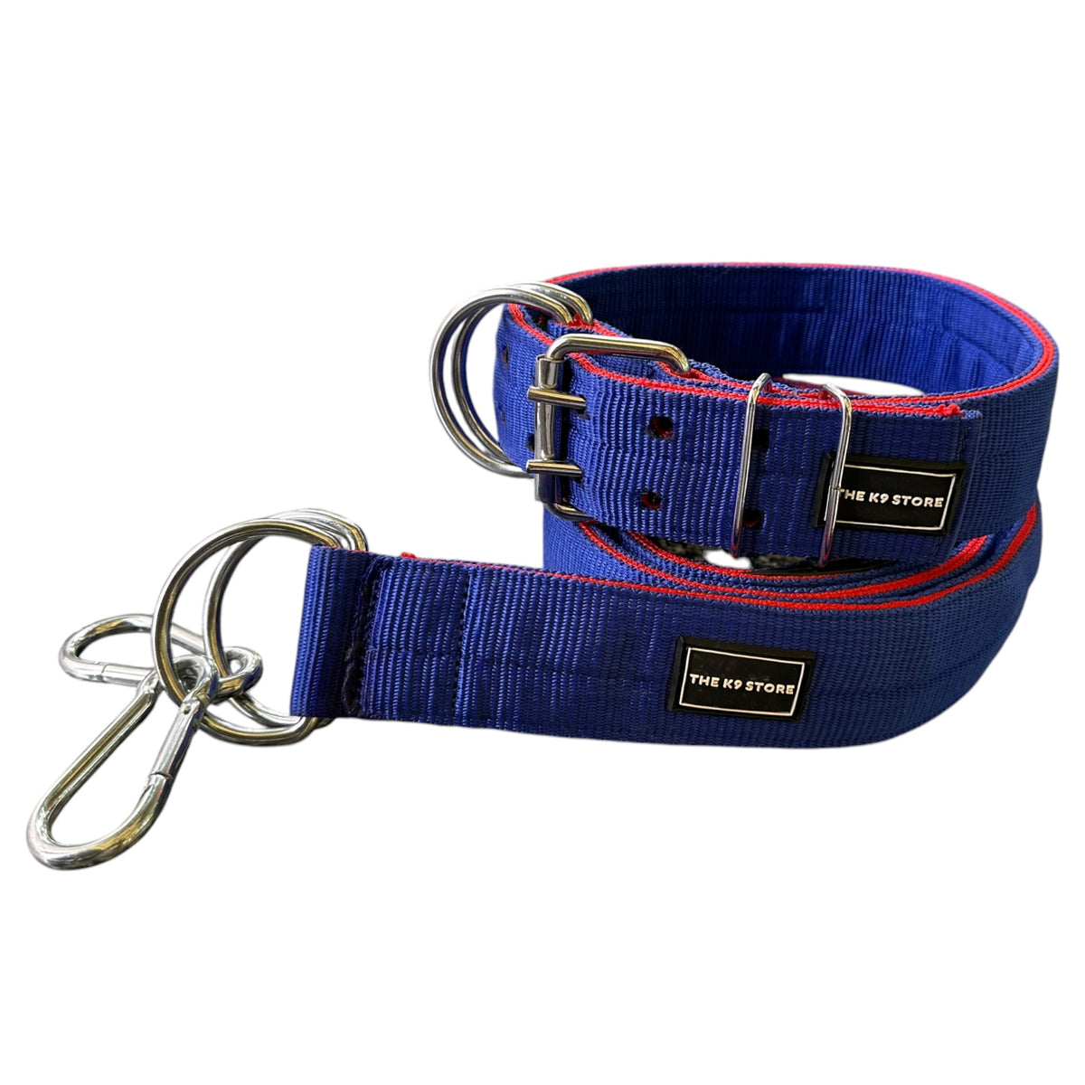 The K9 Store Blue & Red Heavy Duty 2-Inch Nylon Dog Collar & Leash Combo | Twin D-Rings | Double-Loop Lock | Soft Inner Lining | 60 Inch Leash | Large & XL | The K9 Store