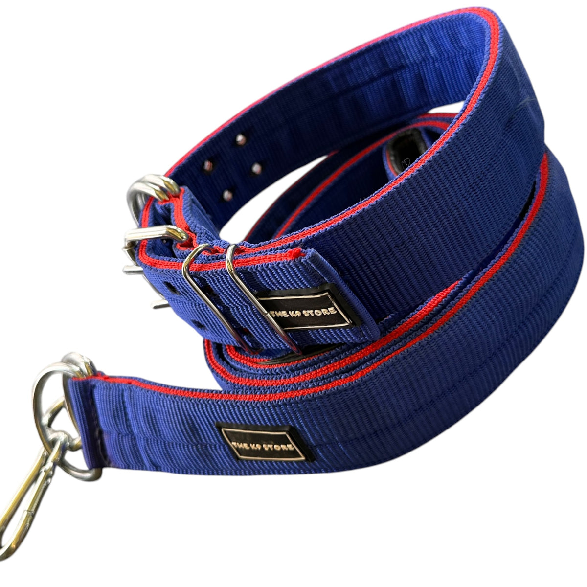 The K9 Store Blue & Red Heavy Duty 2-Inch Nylon Dog Collar & Leash Combo | Twin D-Rings | Double-Loop Lock | Soft Inner Lining | 60 Inch Leash | Large & XL | The K9 Store