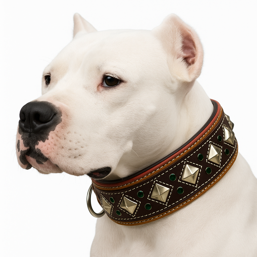 Genuine Leather Studded Dog Collar | Handcrafted Diamond Design with Crystals | Padded Interior | Large & XL