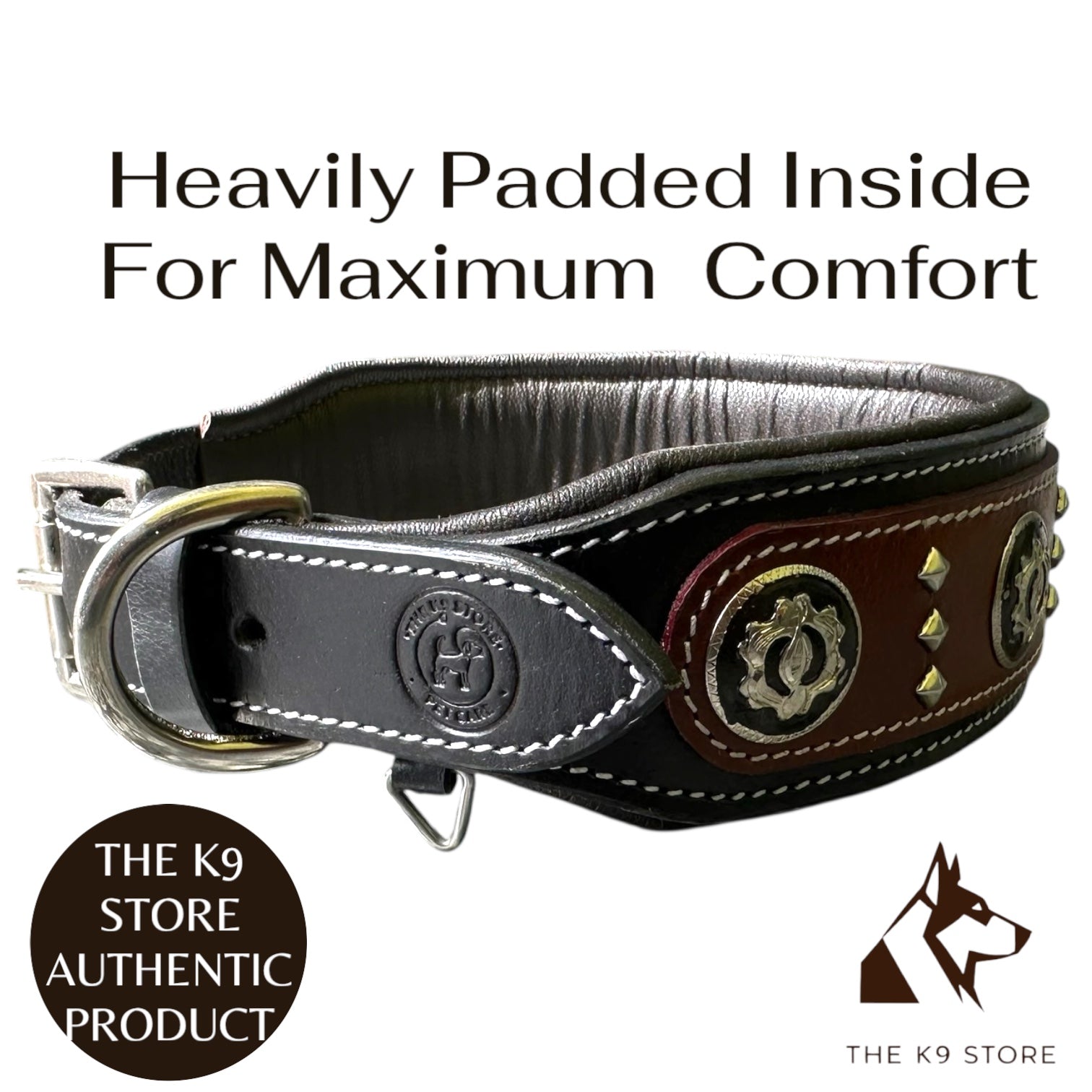 The K9 Store Luxury Studded Leather Designer Dog Collar by K9 Store – Durable, Stylish & Comfortable for Big Dogs
